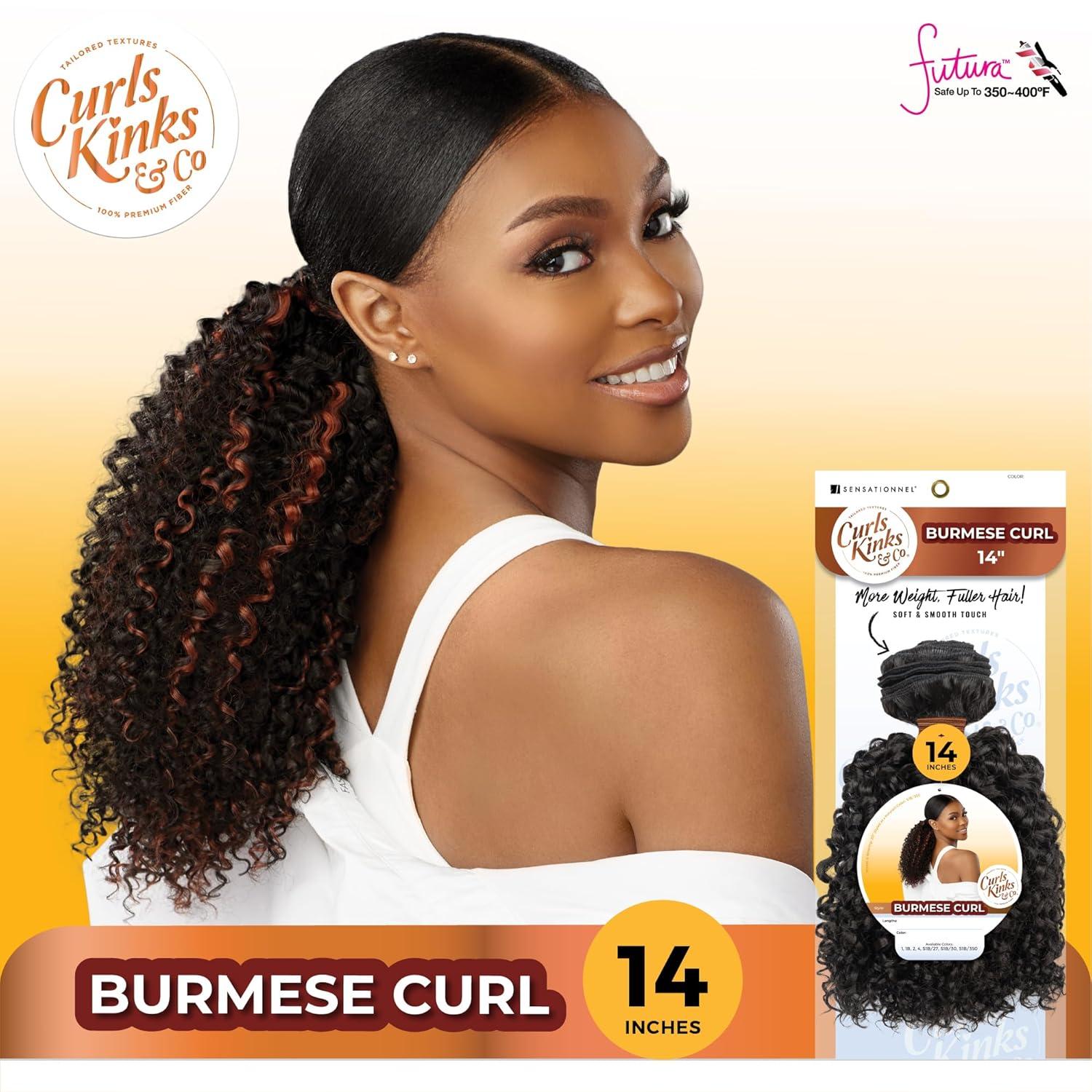 imageSensationnel Curls kinksandco synthetic bundles burmese curl quick weave hair or pony styles for natural 3c to 4c hair textures 1 pack 14 inch 1 JETBLACK1B OFFBLACK