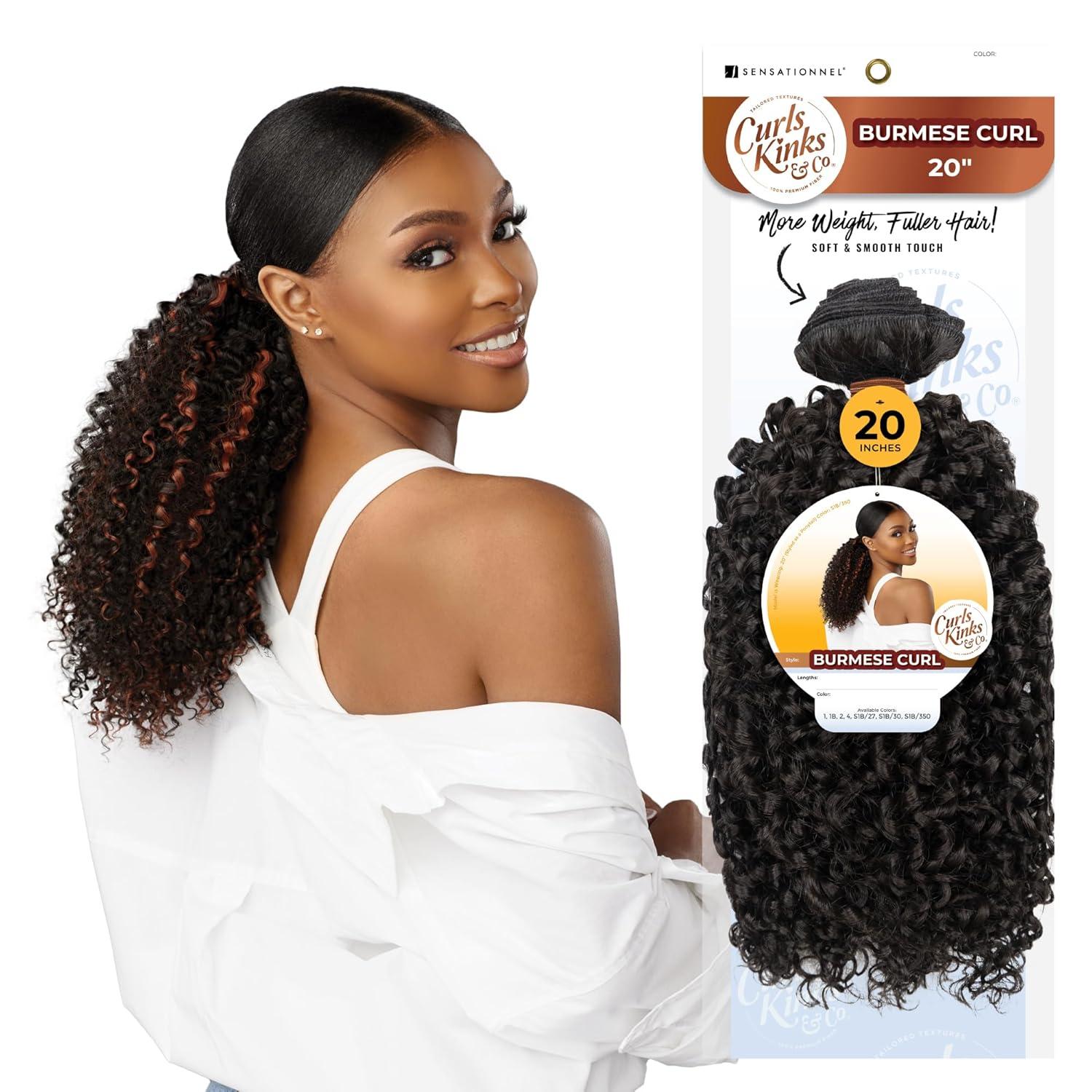 imageSensationnel Curls kinksandco synthetic bundles burmese curl quick weave hair or pony styles for natural 3c to 4c hair textures 1 pack 14 inch 1 JETBLACKS1B27