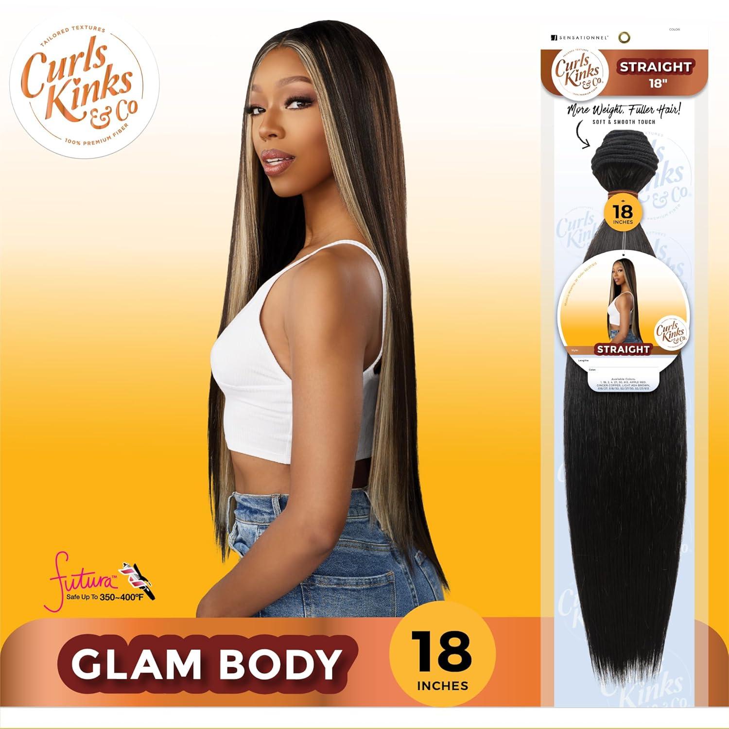 imageSensationnel Curls kinksandco synthetic bundles straight quick weave hair or pony styles for natural 3c to 4c hair textures 1 pack 14 inch 1 JETBLACK30 LIGHTAUBURN