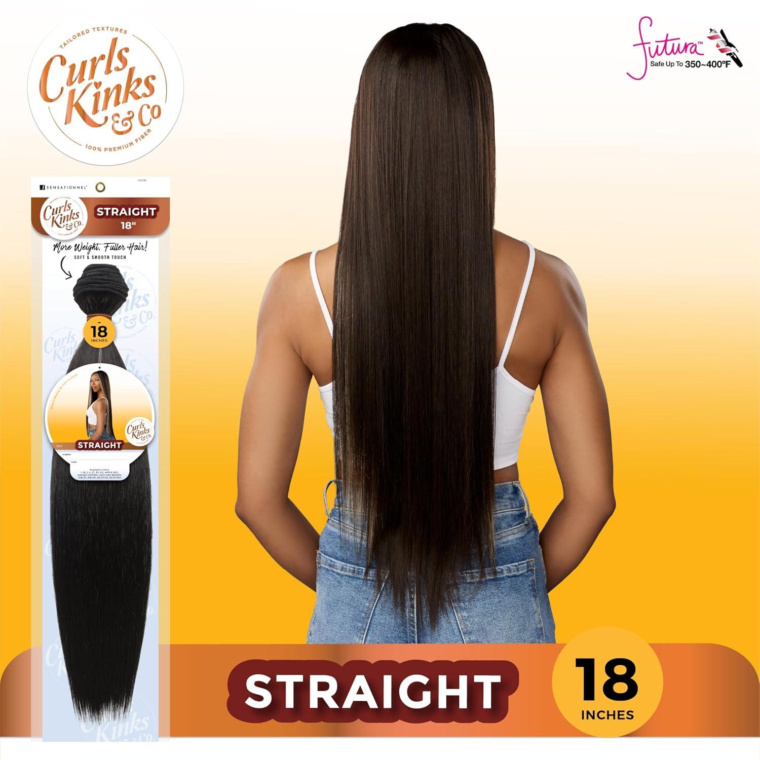 imageSensationnel Curls kinksandco synthetic bundles straight quick weave hair or pony styles for natural 3c to 4c hair textures 1 pack 14 inch 1 JETBLACK30 LIGHTAUBURN