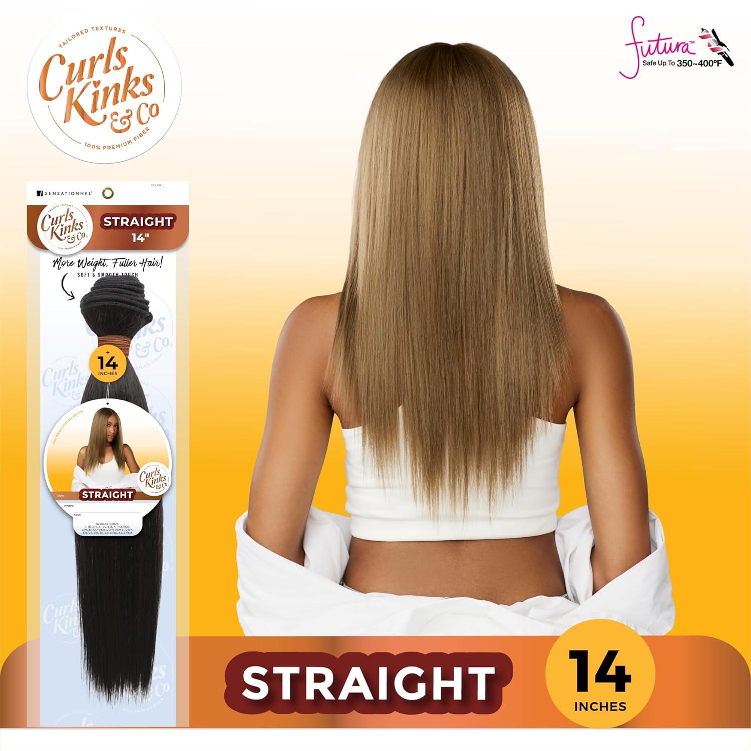 imageSensationnel Curls kinksandco synthetic bundles straight quick weave hair or pony styles for natural 3c to 4c hair textures 1 pack 14 inch 1 JETBLACK30 LIGHTAUBURN