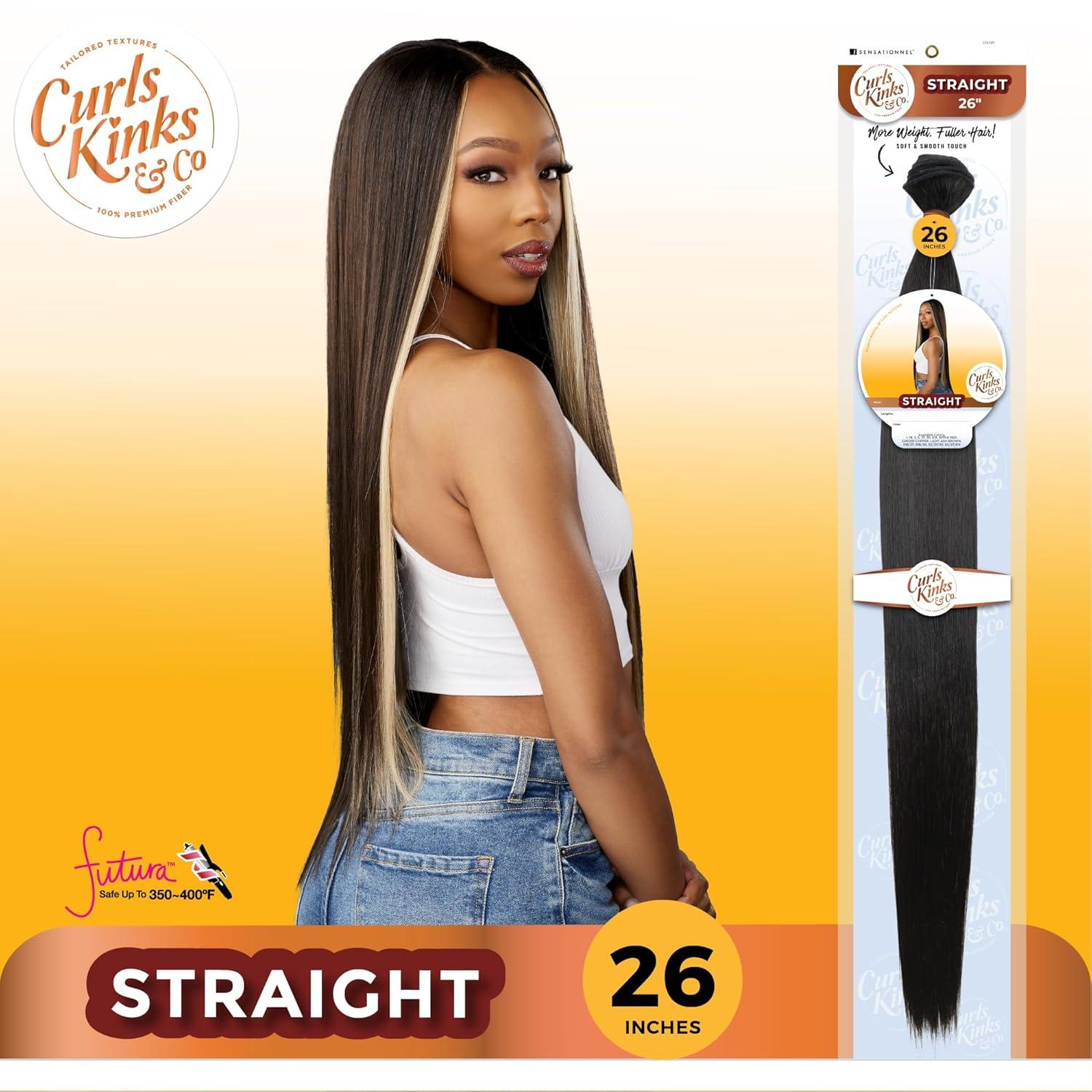 imageSensationnel Curls kinksandco synthetic bundles straight quick weave hair or pony styles for natural 3c to 4c hair textures 1 pack 14 inch 1 JETBLACK1 JETBLACK
