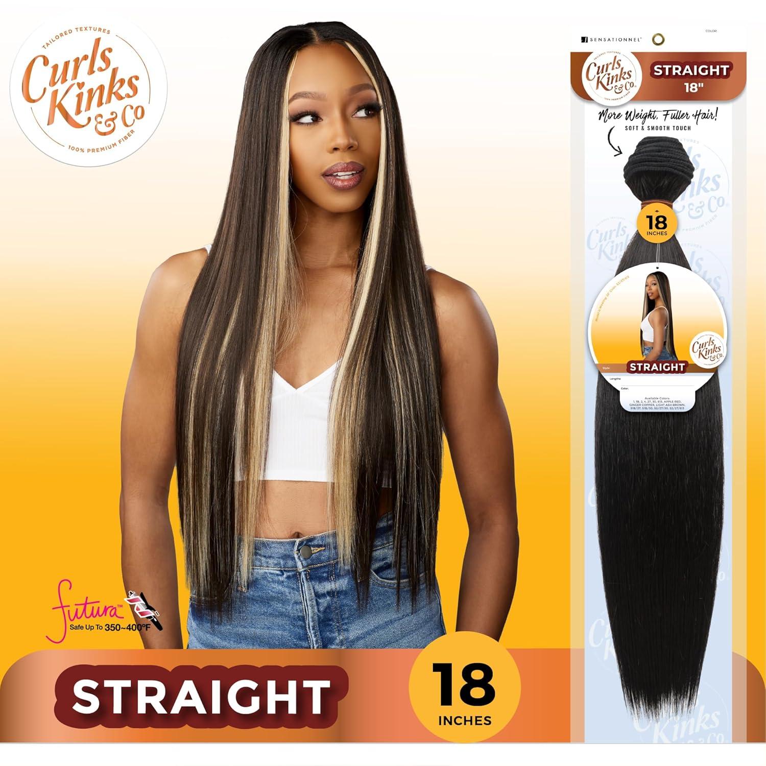 imageSensationnel Curls kinksandco synthetic bundles straight quick weave hair or pony styles for natural 3c to 4c hair textures 1 pack 14 inch 1 JETBLACK30 LIGHTAUBURN