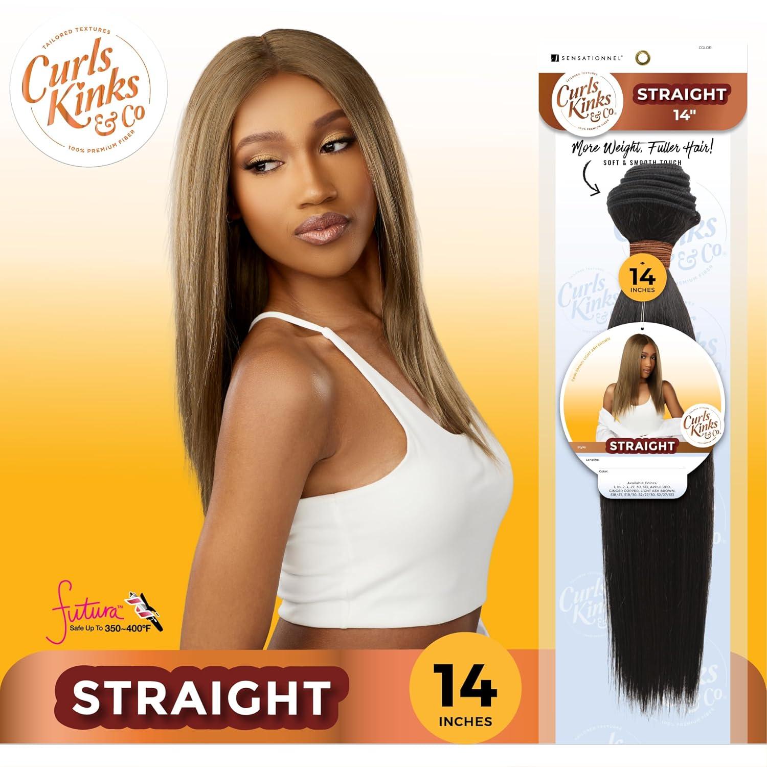imageSensationnel Curls kinksandco synthetic bundles straight quick weave hair or pony styles for natural 3c to 4c hair textures 1 pack 14 inch 1 JETBLACK30 LIGHTAUBURN