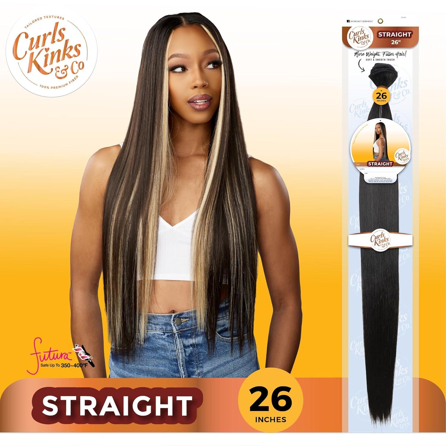 imageSensationnel Curls kinksandco synthetic bundles straight quick weave hair or pony styles for natural 3c to 4c hair textures 1 pack 14 inch 1 JETBLACK4 MEDBROWN