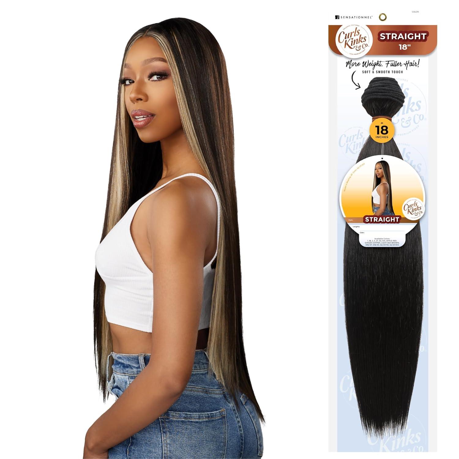 imageSensationnel Curls kinksandco synthetic bundles straight quick weave hair or pony styles for natural 3c to 4c hair textures 1 pack 14 inch 1 JETBLACK1 JETBLACK