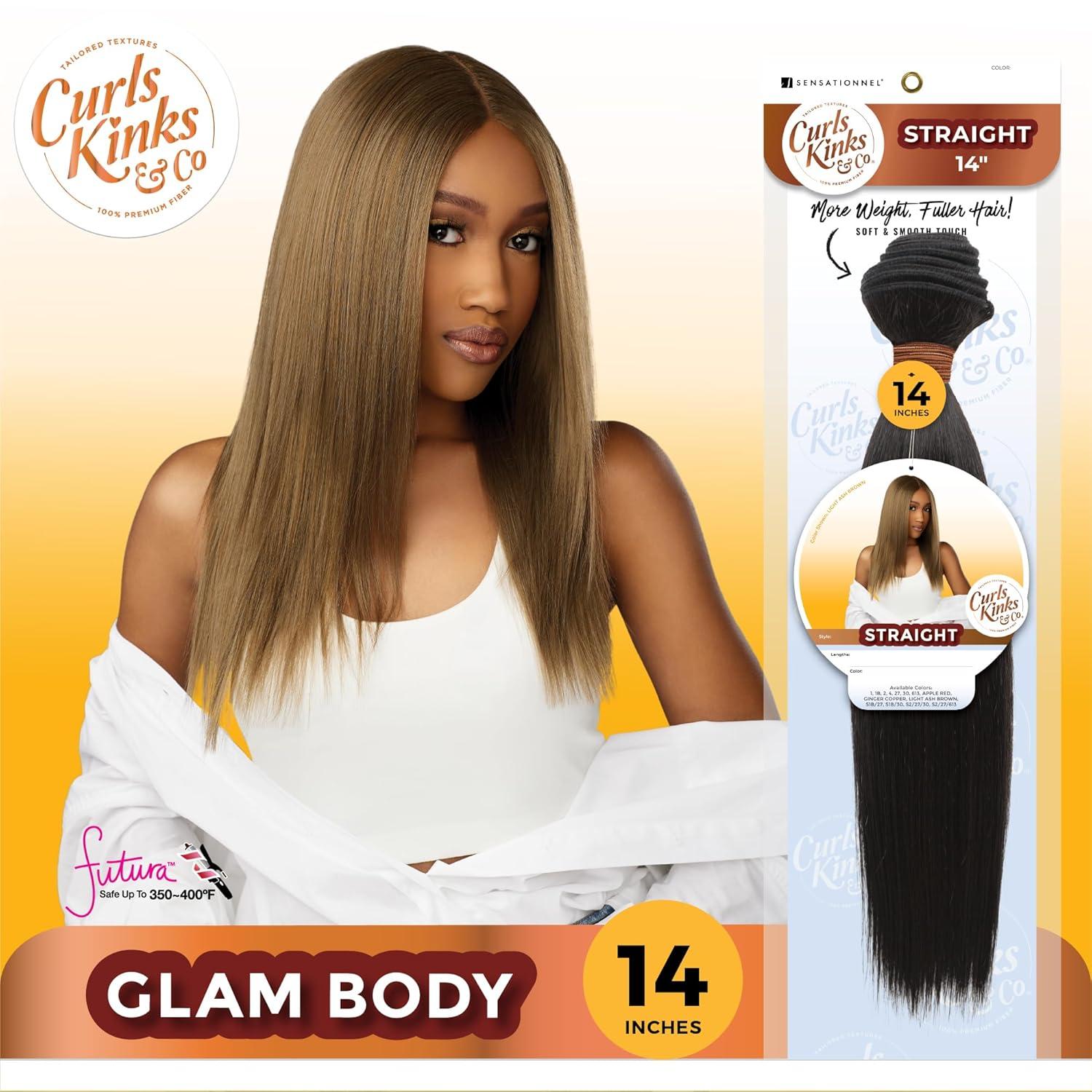 imageSensationnel Curls kinksandco synthetic bundles straight quick weave hair or pony styles for natural 3c to 4c hair textures 1 pack 14 inch 1 JETBLACKLIGHTASHBROWN