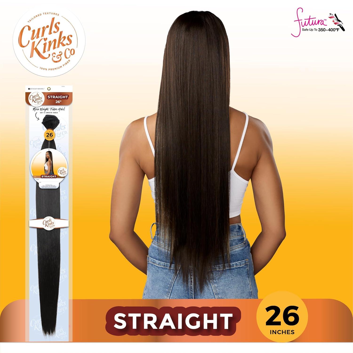 imageSensationnel Curls kinksandco synthetic bundles straight quick weave hair or pony styles for natural 3c to 4c hair textures 1 pack 14 inch 1 JETBLACKAPPLERED