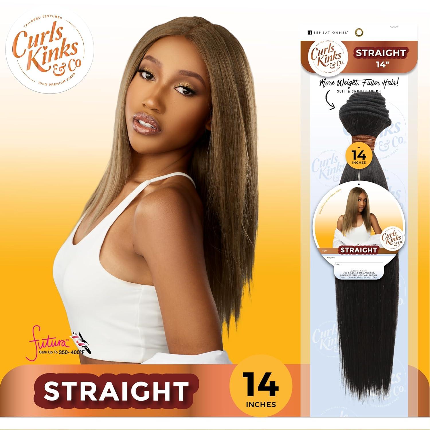 imageSensationnel Curls kinksandco synthetic bundles straight quick weave hair or pony styles for natural 3c to 4c hair textures 1 pack 14 inch 1 JETBLACK1 JETBLACK