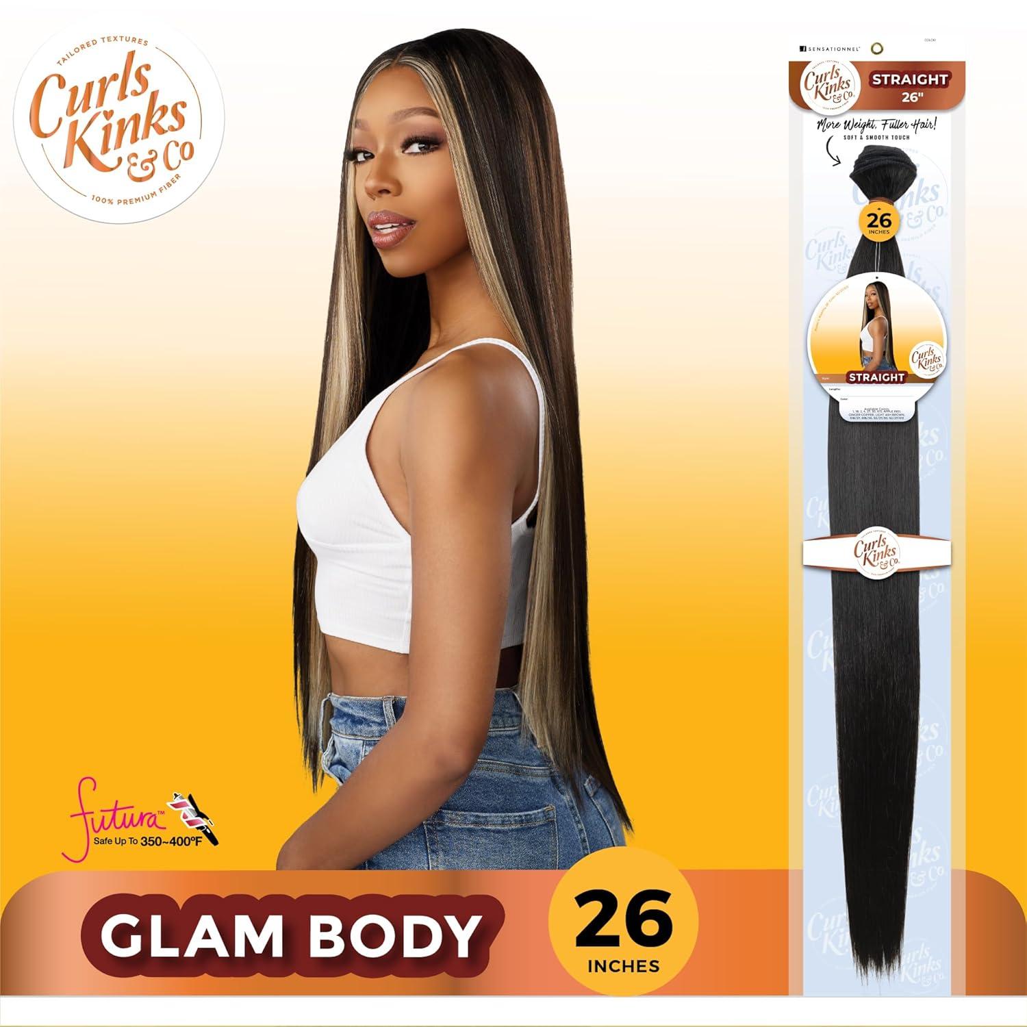 imageSensationnel Curls kinksandco synthetic bundles straight quick weave hair or pony styles for natural 3c to 4c hair textures 1 pack 14 inch 1 JETBLACKLIGHTASHBROWN