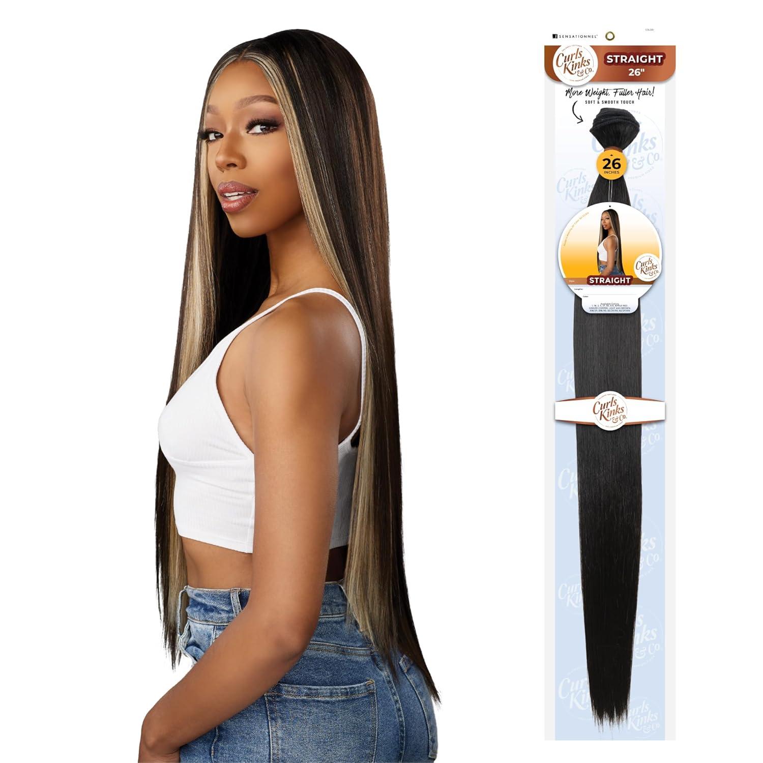 imageSensationnel Curls kinksandco synthetic bundles straight quick weave hair or pony styles for natural 3c to 4c hair textures 1 pack 14 inch 1 JETBLACK4 MEDBROWN