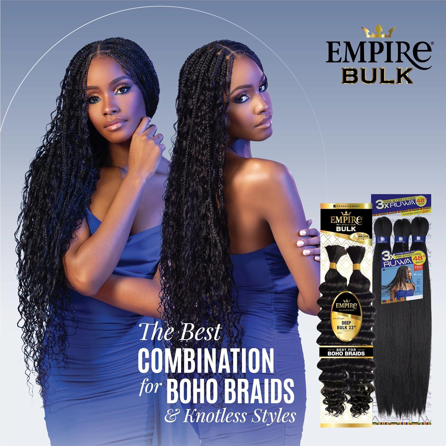 imageSensationnel Empire Bulk Braiding Deep Body Human Hair Braids for Knotless Boho Box or Curly Loosewave Styles 1 pack 14 inch 30 LIGHTAUBURN1B OFFBLACK