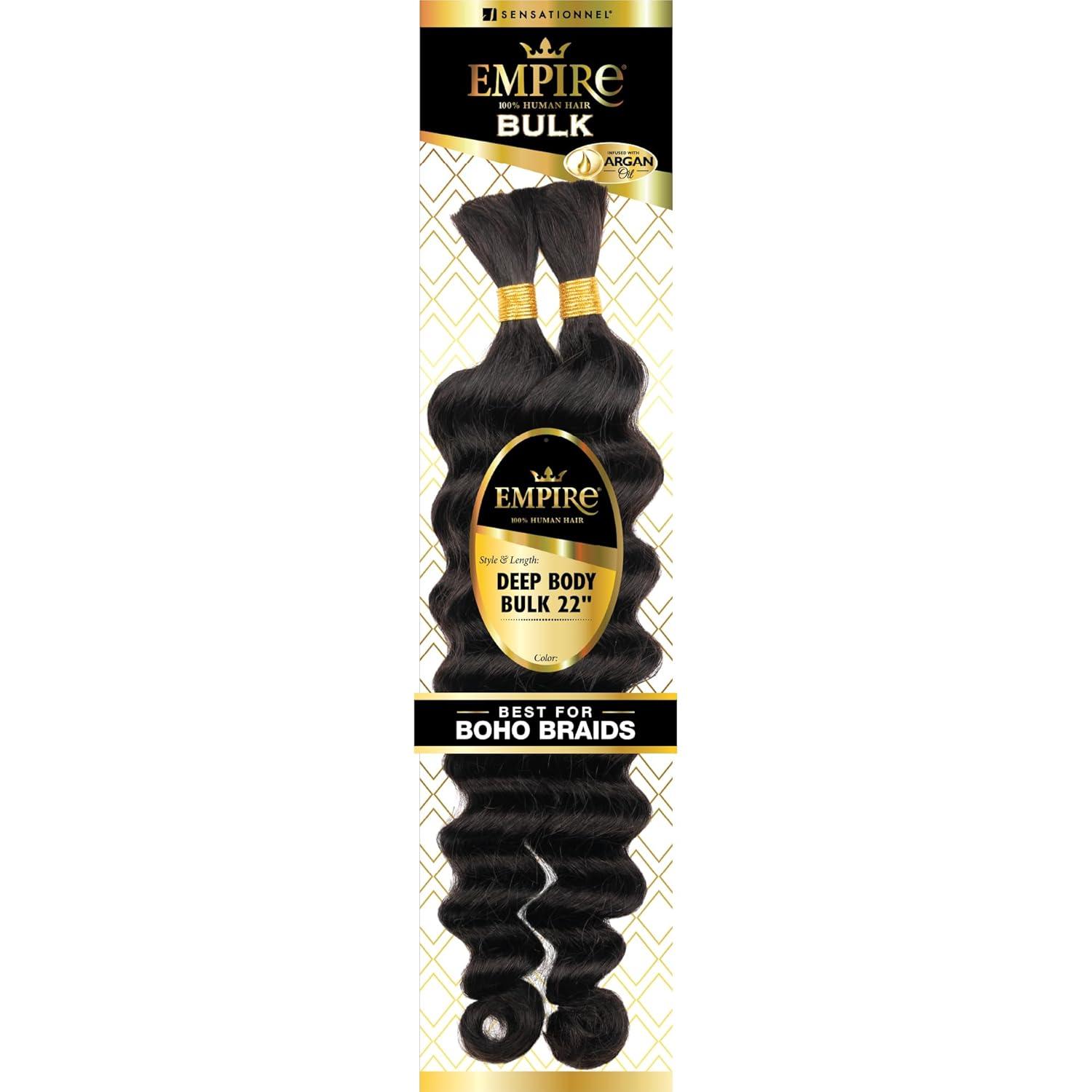 imageSensationnel Empire Bulk Braiding Deep Body Human Hair Braids for Knotless Boho Box or Curly Loosewave Styles 1 pack 14 inch 30 LIGHTAUBURN1B OFFBLACK