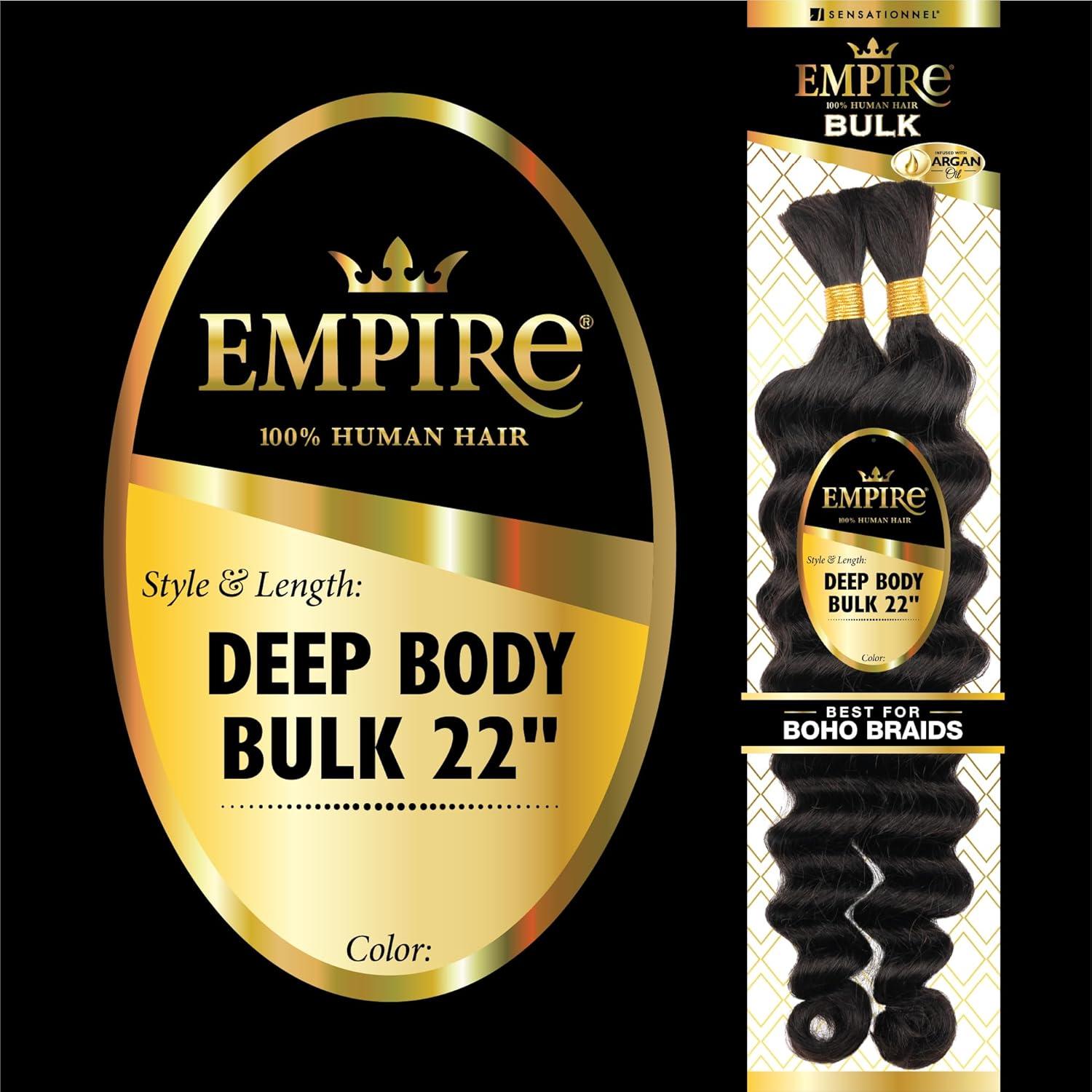 imageSensationnel Empire Bulk Braiding Deep Body Human Hair Braids for Knotless Boho Box or Curly Loosewave Styles 1 pack 14 inch 30 LIGHTAUBURN4 MEDBROWN