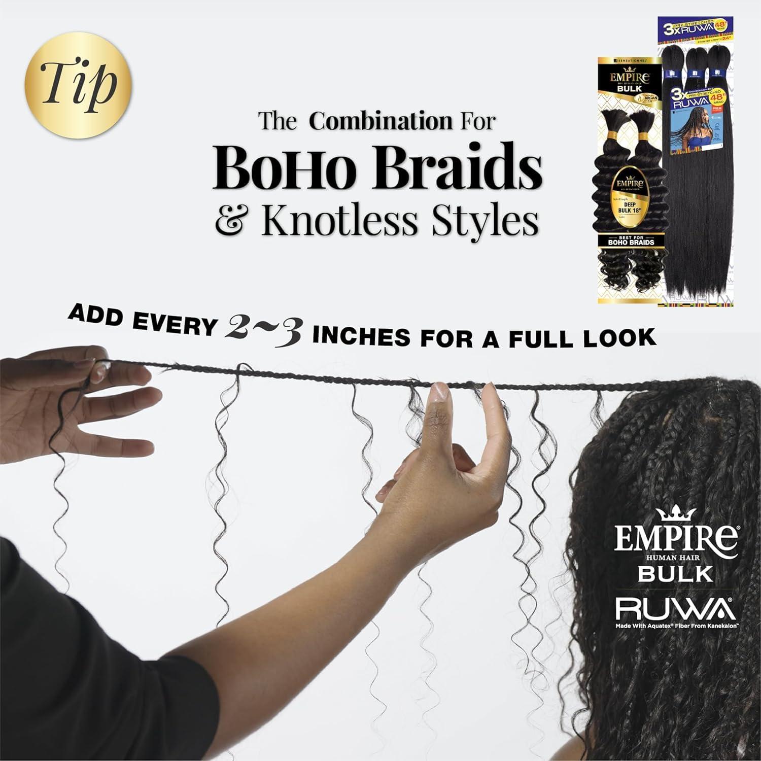 imageSensationnel Empire Bulk Braiding Deep Body Human Hair Braids for Knotless Boho Box or Curly Loosewave Styles 1 pack 14 inch 30 LIGHTAUBURNS1B30