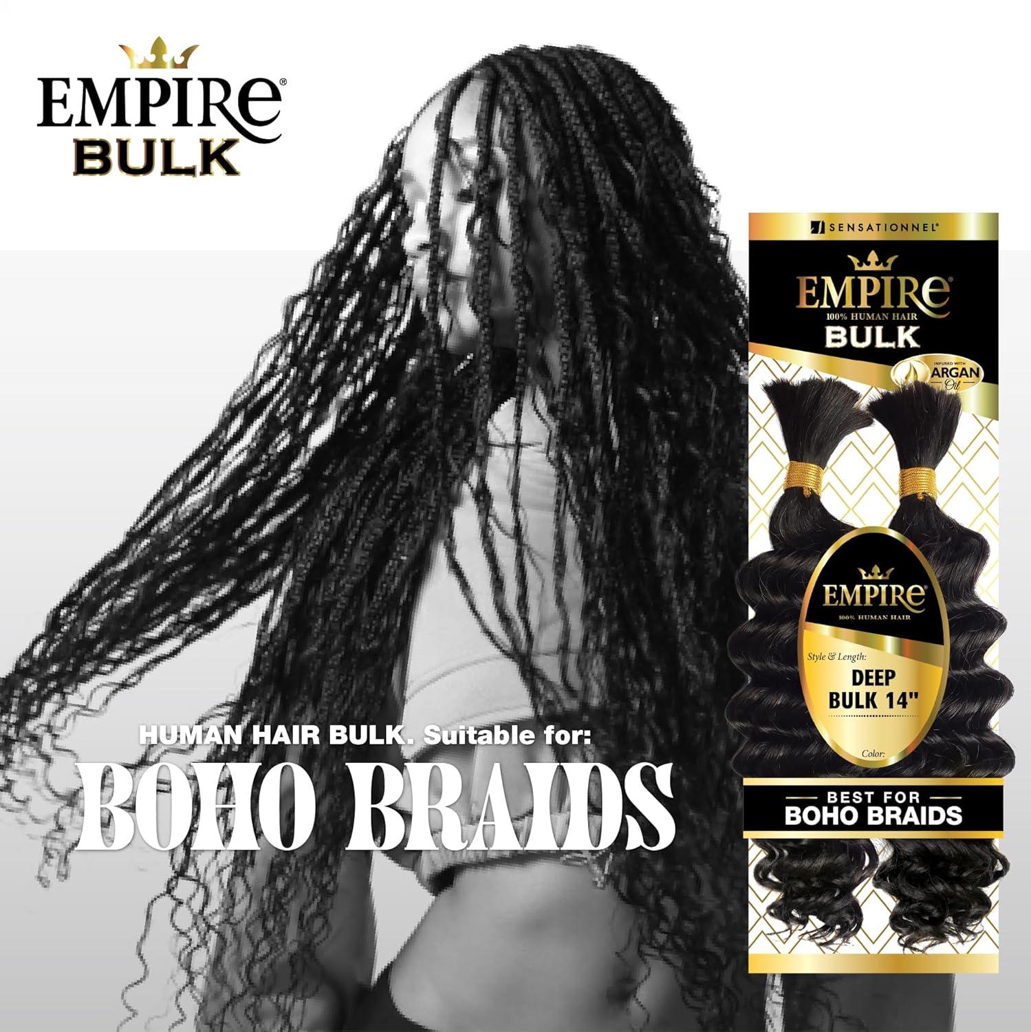 imageSensationnel Empire Bulk Braiding Deep Human Hair Braids for Knotless Boho Box or Curly Loose Wave Styles 1 pack 18 inch 2 DARKBROWN1B OFFBLACK