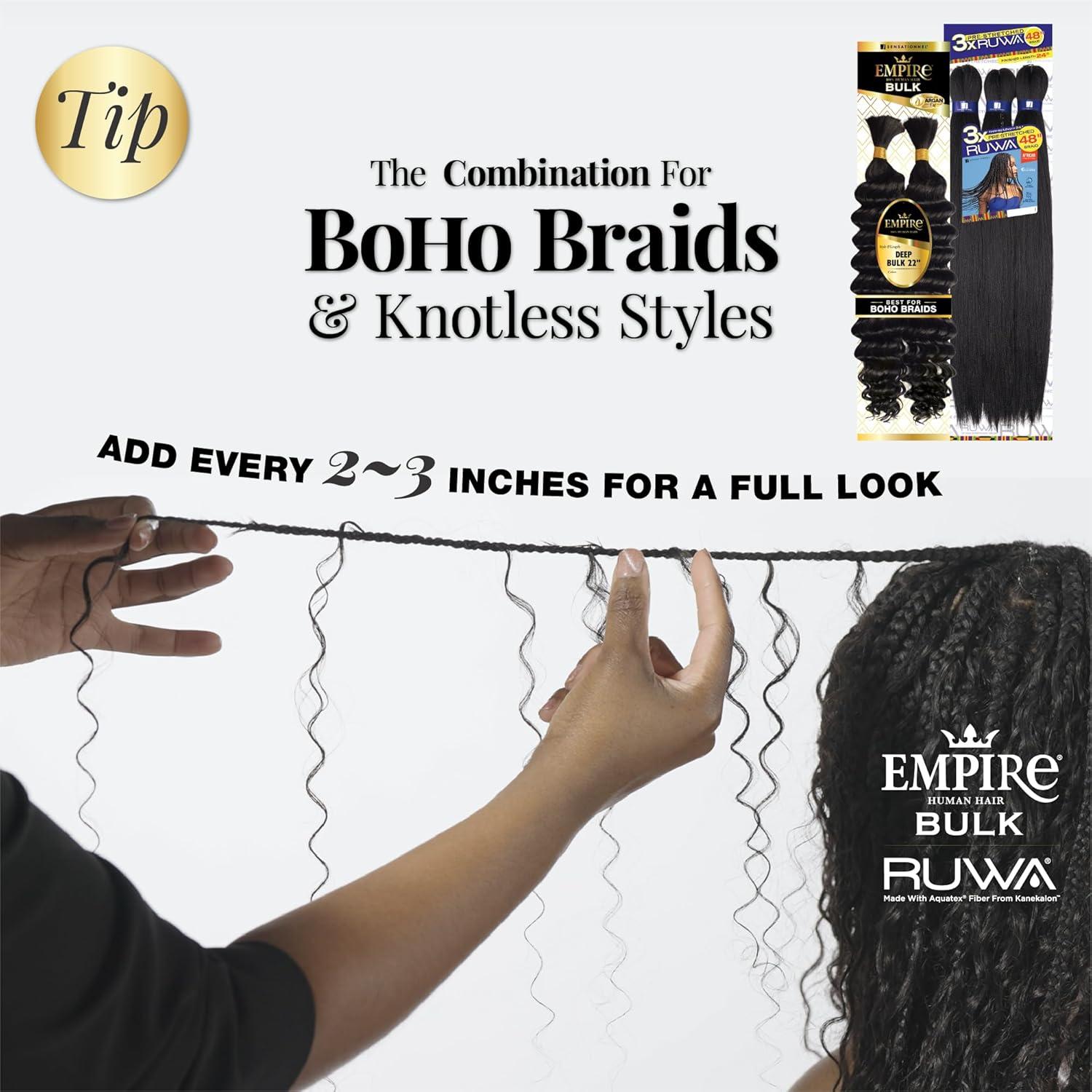 imageSensationnel Empire Bulk Braiding Deep Human Hair Braids for Knotless Boho Box or Curly Loose Wave Styles 1 pack 18 inch 2 DARKBROWN27 HONEYBLONDE