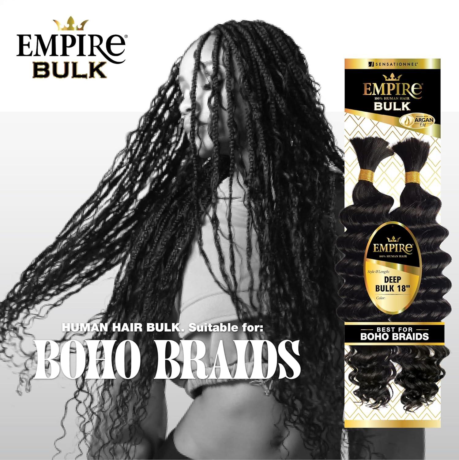 imageSensationnel Empire Bulk Braiding Deep Human Hair Braids for Knotless Boho Box or Curly Loose Wave Styles 1 pack 18 inch 2 DARKBROWN4 MEDBROWN