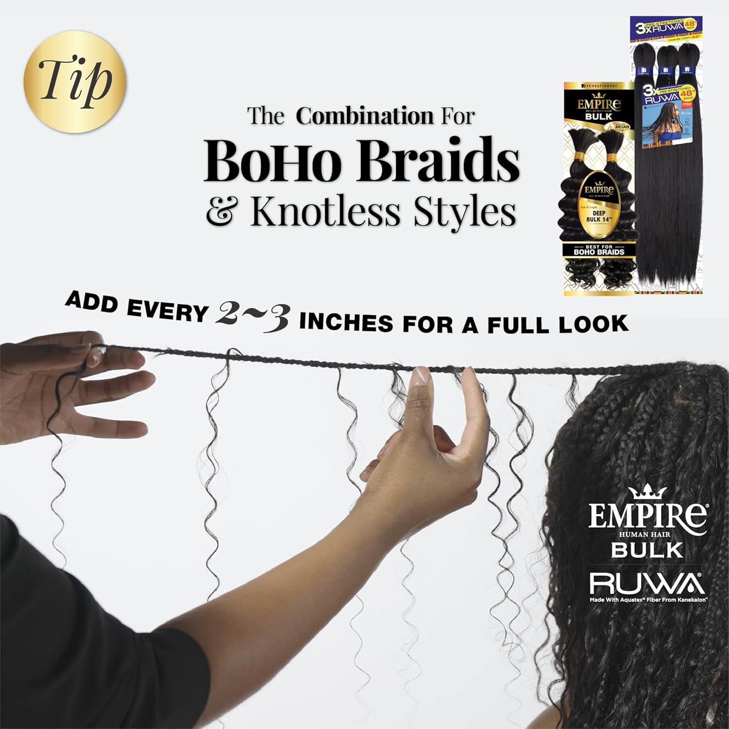 imageSensationnel Empire Bulk Braiding Deep Human Hair Braids for Knotless Boho Box or Curly Loose Wave Styles 1 pack 18 inch 2 DARKBROWN613 BLONDE