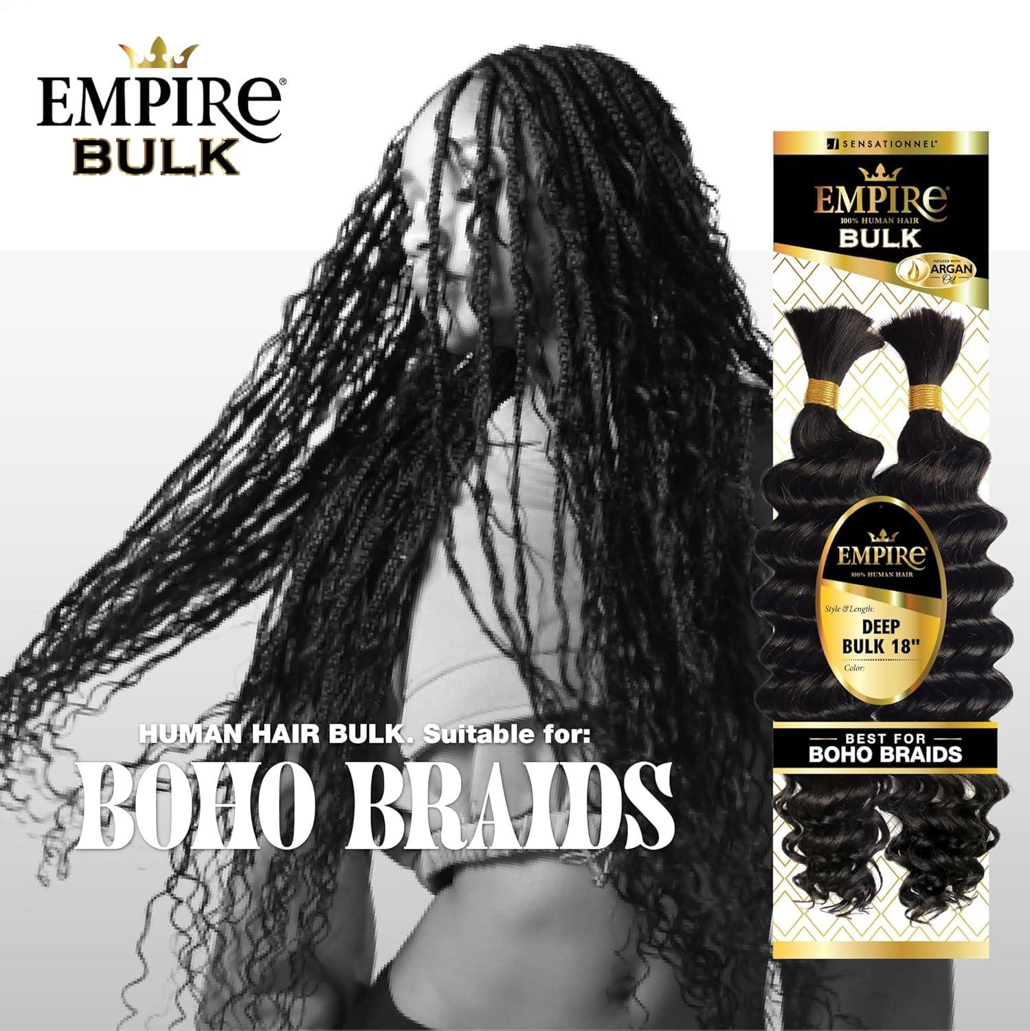 imageSensationnel Empire Bulk Braiding Deep Human Hair Braids for Knotless Boho Box or Curly Loose Wave Styles 1 pack 18 inch 2 DARKBROWNS1B27