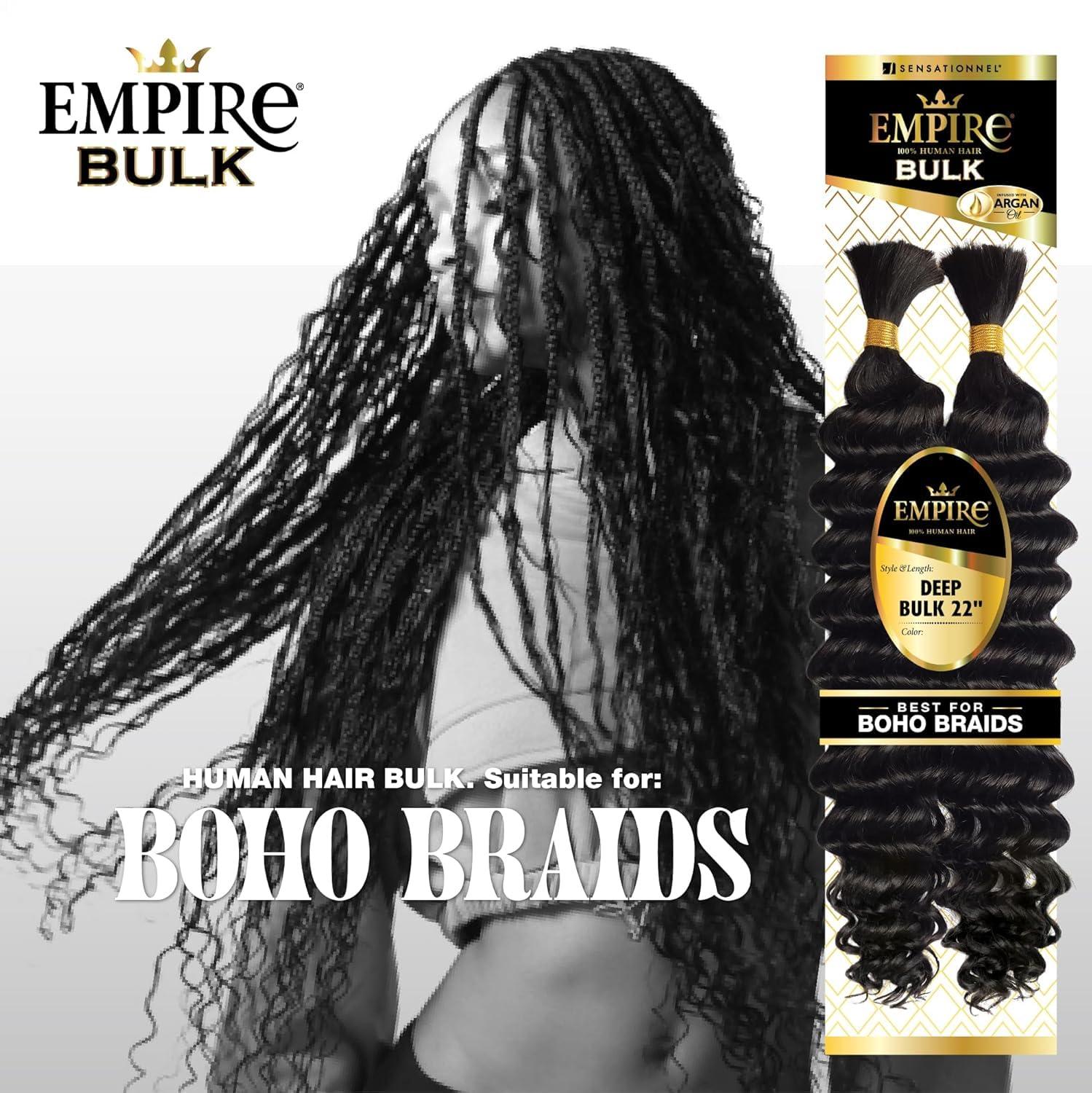 imageSensationnel Empire Bulk Braiding Deep Human Hair Braids for Knotless Boho Box or Curly Loose Wave Styles 1 pack 18 inch 2 DARKBROWNS430613