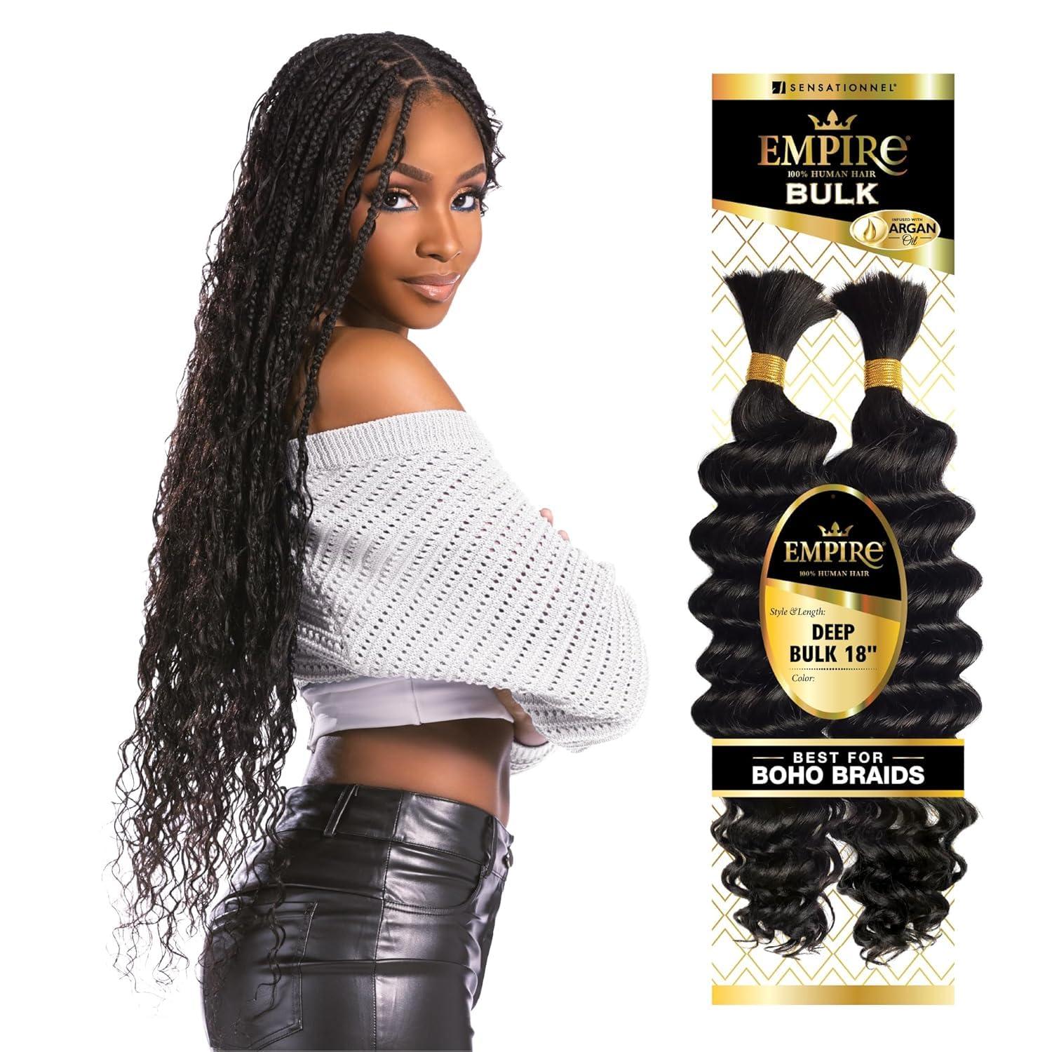 imageSensationnel Empire Bulk Braiding Deep Human Hair Braids for Knotless Boho Box or Curly Loose Wave Styles 1 pack 18 inch 2 DARKBROWNS430613