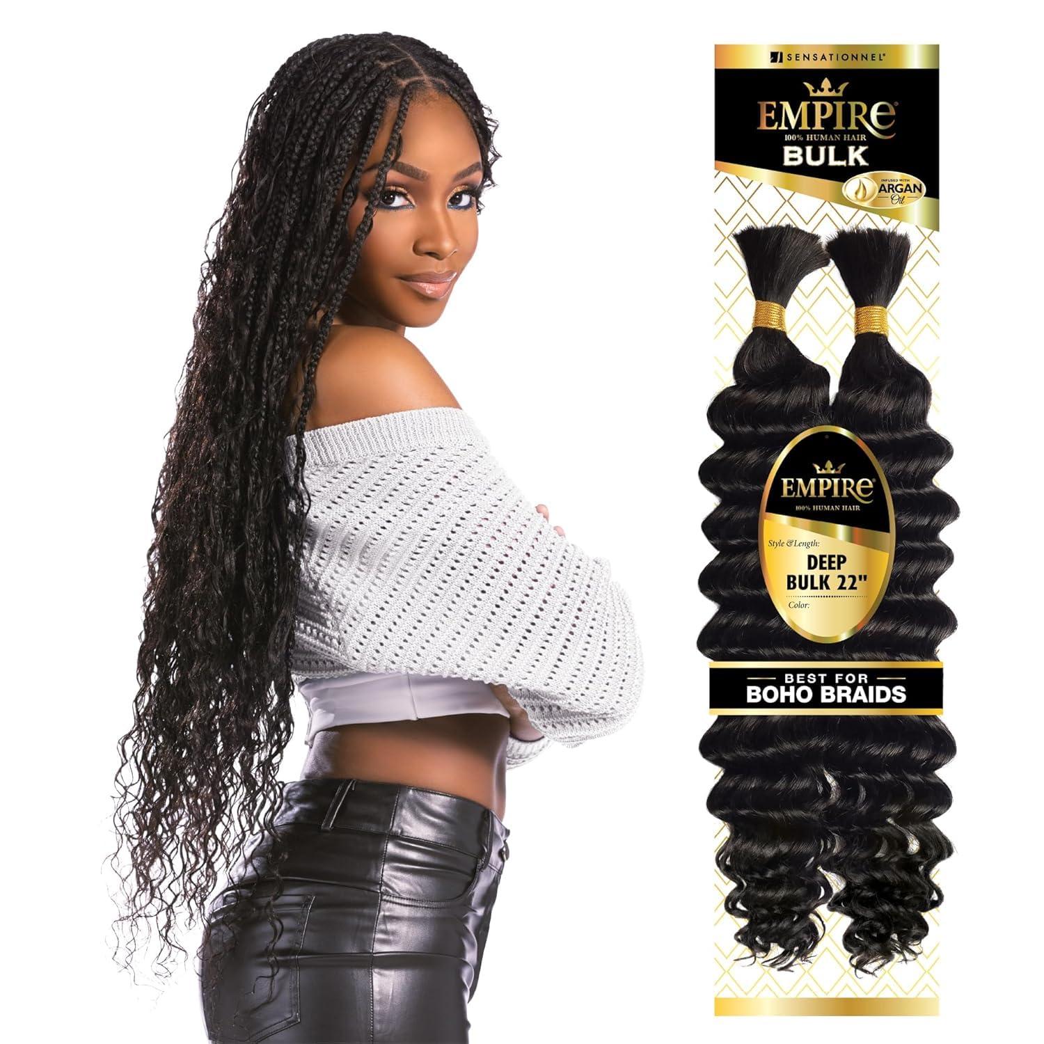 imageSensationnel Empire Bulk Braiding Deep Human Hair Braids for Knotless Boho Box or Curly Loose Wave Styles 1 pack 18 inch 2 DARKBROWNS430613