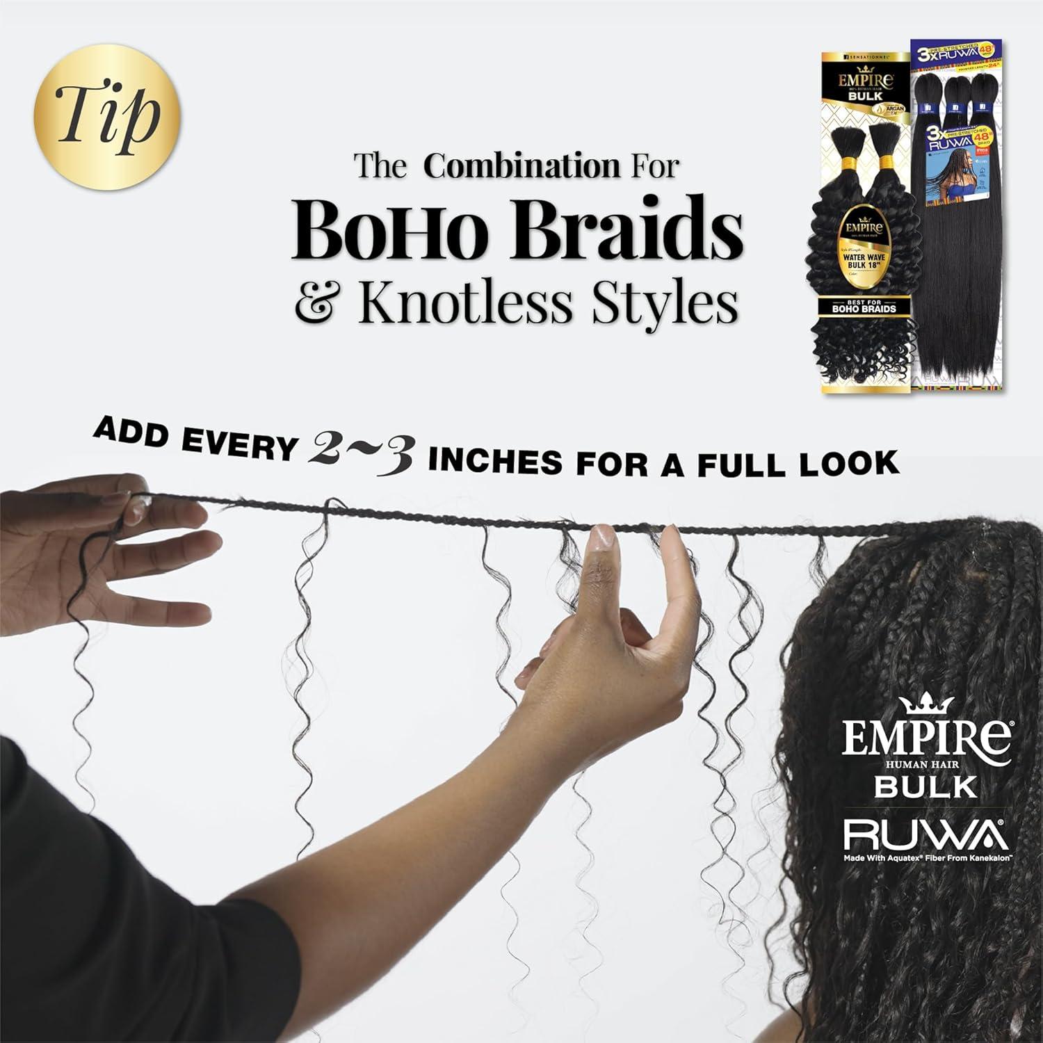 imageSensationnel Empire Bulk Braiding Water Wave Human Hair Braids for Knotless Boho Box or Curly Loosewave Styles 1 pack 18 inch 1 JETBLACK30 LIGHTAUBURN