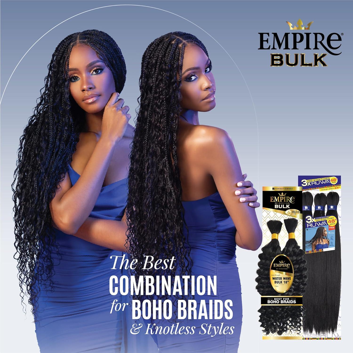 imageSensationnel Empire Bulk Braiding Water Wave Human Hair Braids for Knotless Boho Box or Curly Loosewave Styles 1 pack 18 inch 1 JETBLACK613 BLONDE