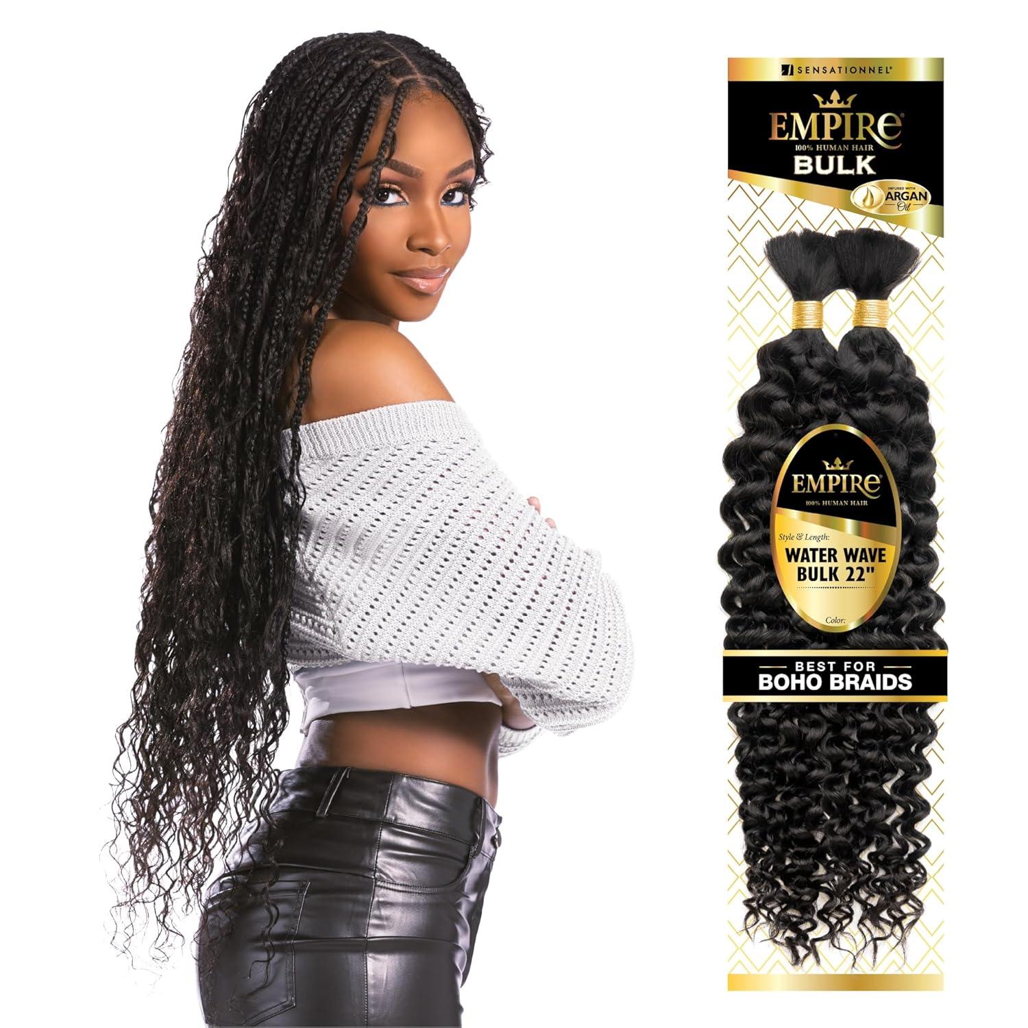 imageSensationnel Empire Bulk Braiding Water Wave Human Hair Braids for Knotless Boho Box or Curly Loosewave Styles 1 pack 18 inch 1 JETBLACKBG BURGANDY