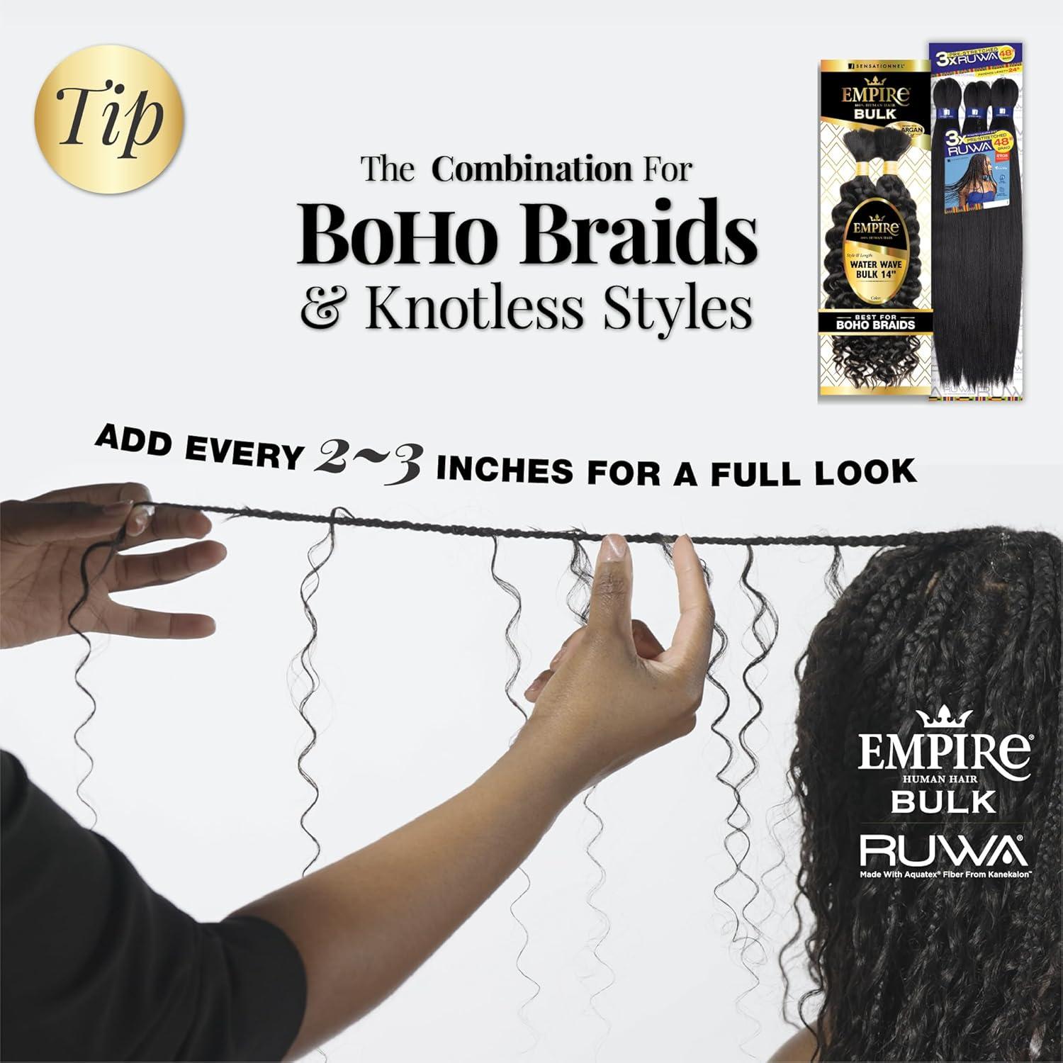 imageSensationnel Empire Bulk Braiding Water Wave Human Hair Braids for Knotless Boho Box or Curly Loosewave Styles 1 pack 18 inch 1 JETBLACKRED