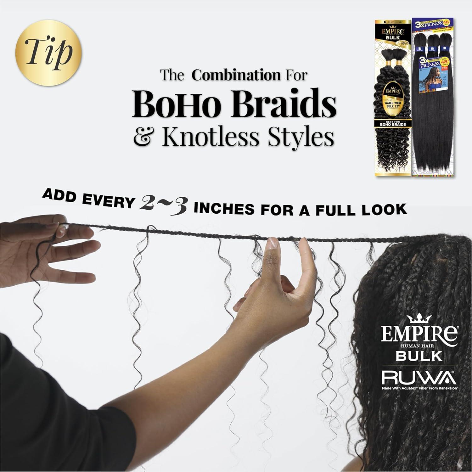 imageSensationnel Empire Bulk Braiding Water Wave Human Hair Braids for Knotless Boho Box or Curly Loosewave Styles 1 pack 18 inch 1 JETBLACKS27613