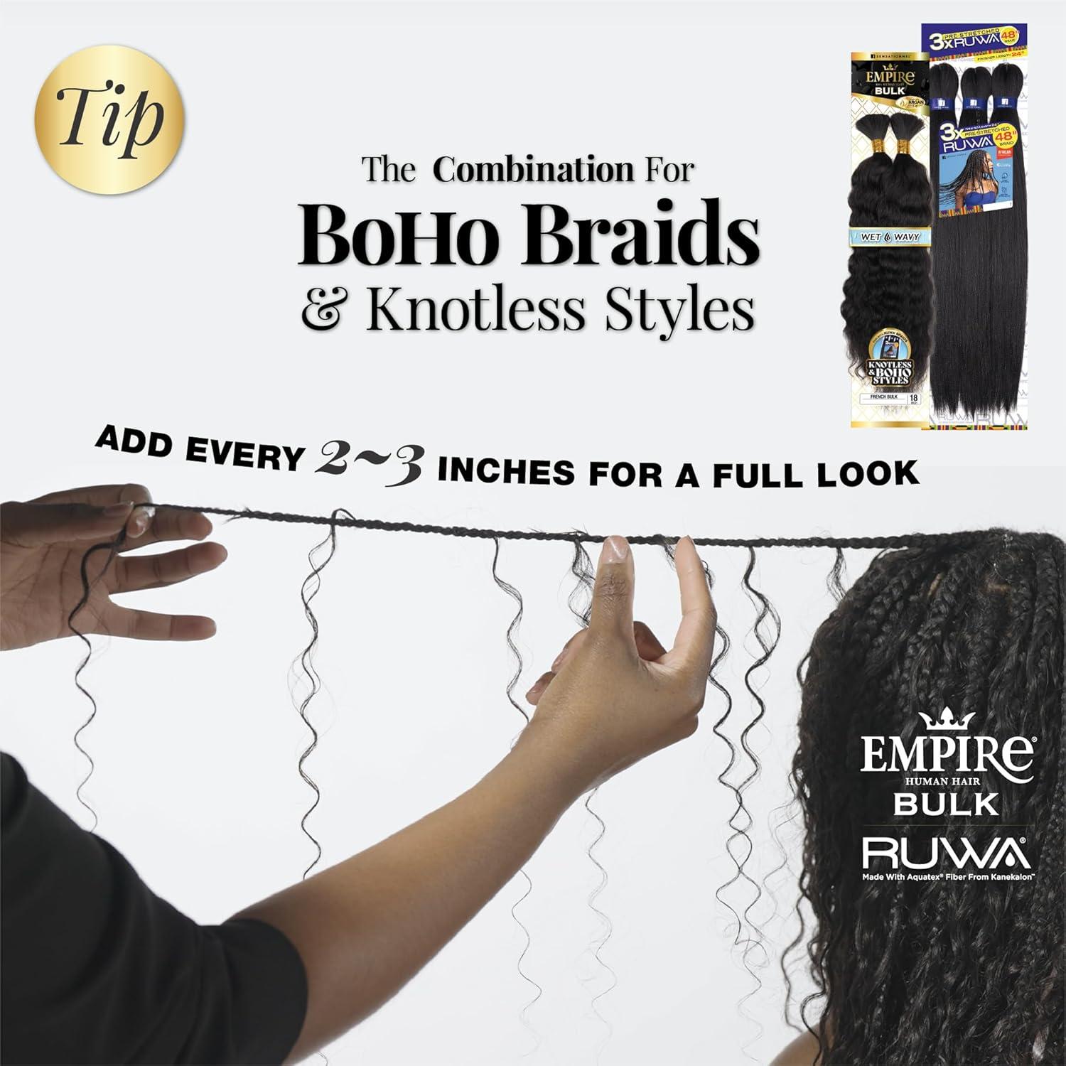 imageSensationnel Empire Bulk Braiding Wet and Wavy French Human Hair Braids for Knotless Boho Box or Curly Loose Wave Styles 18 inch 1 JETBLACK1B OFFBLACK