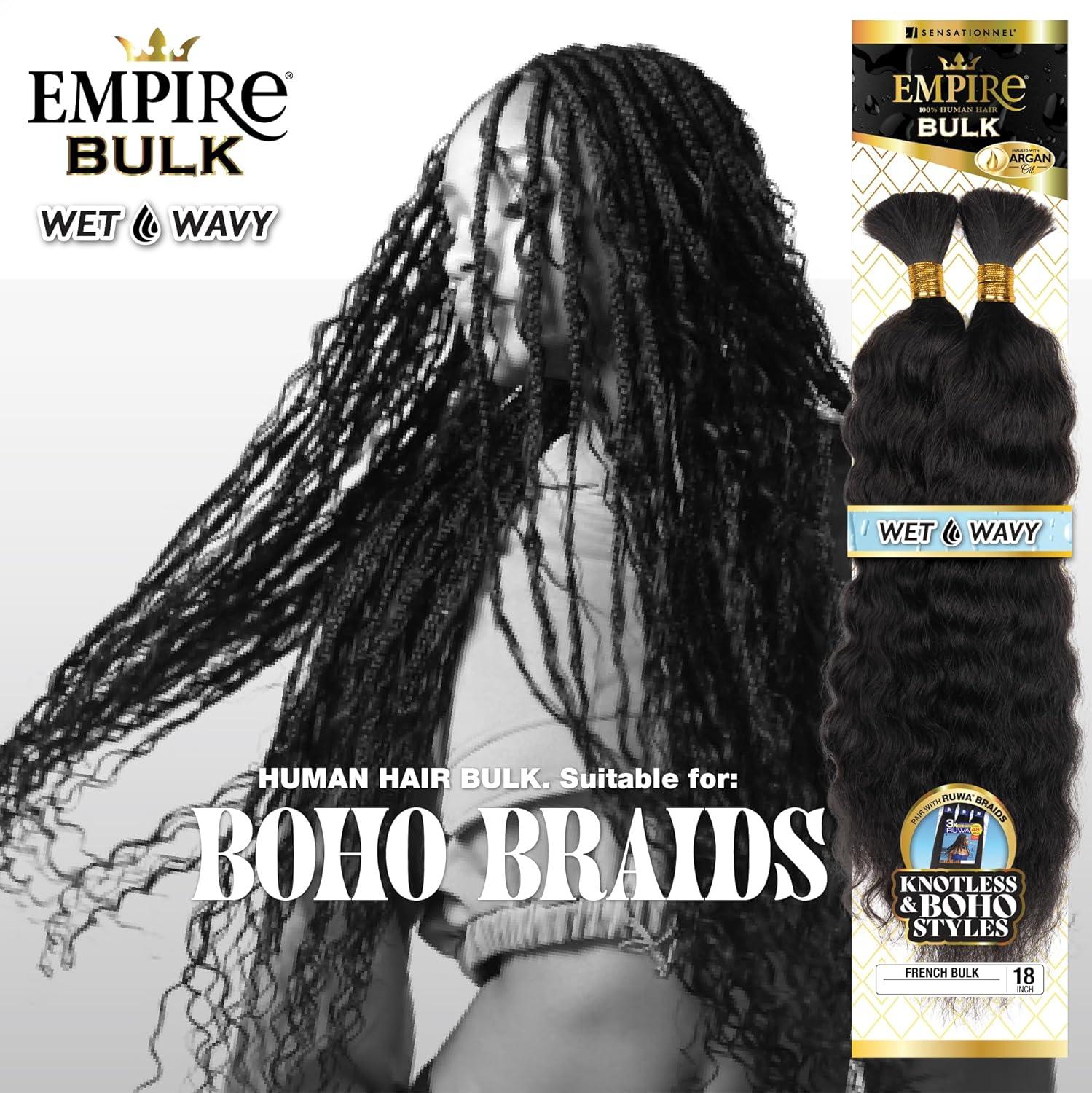 imageSensationnel Empire Bulk Braiding Wet and Wavy French Human Hair Braids for Knotless Boho Box or Curly Loose Wave Styles 18 inch 1 JETBLACKBG BURGUNDY