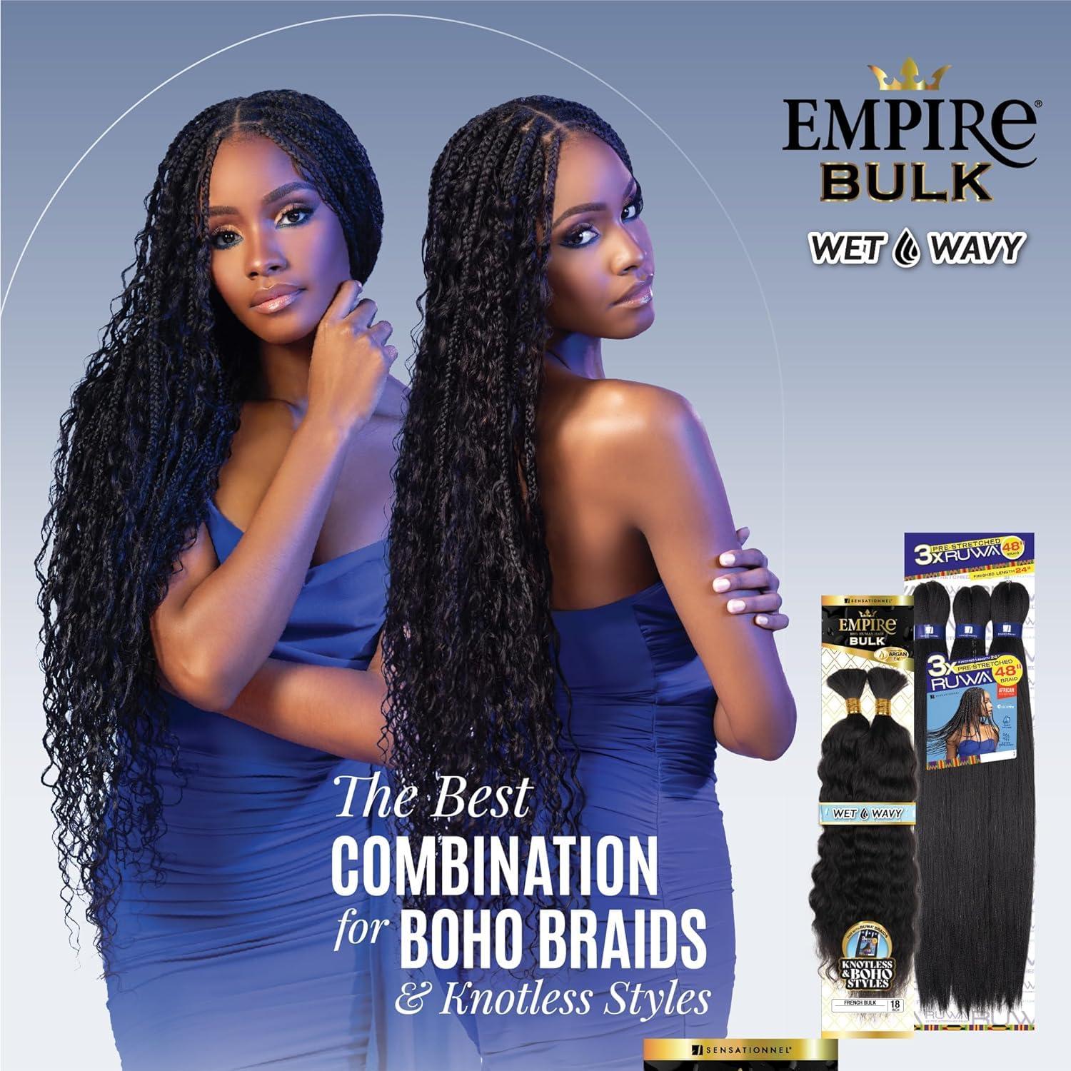 imageSensationnel Empire Bulk Braiding Wet and Wavy French Human Hair Braids for Knotless Boho Box or Curly Loose Wave Styles 18 inch 1 JETBLACKS1B27