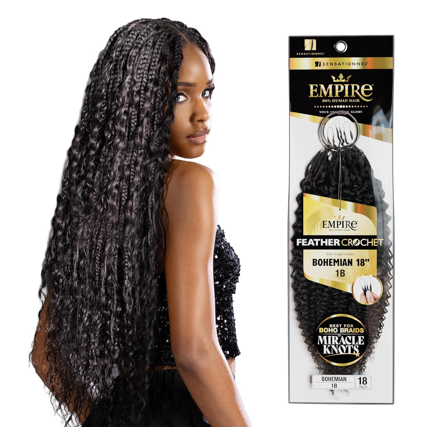 imageSensationnel Empire Feather Crochet Braiding Hair Bohemian Human Hair for Boho Braids amp Miracle Knots PreSeparated Strands 14 inch 1 JETBLACK1 JETBLACK