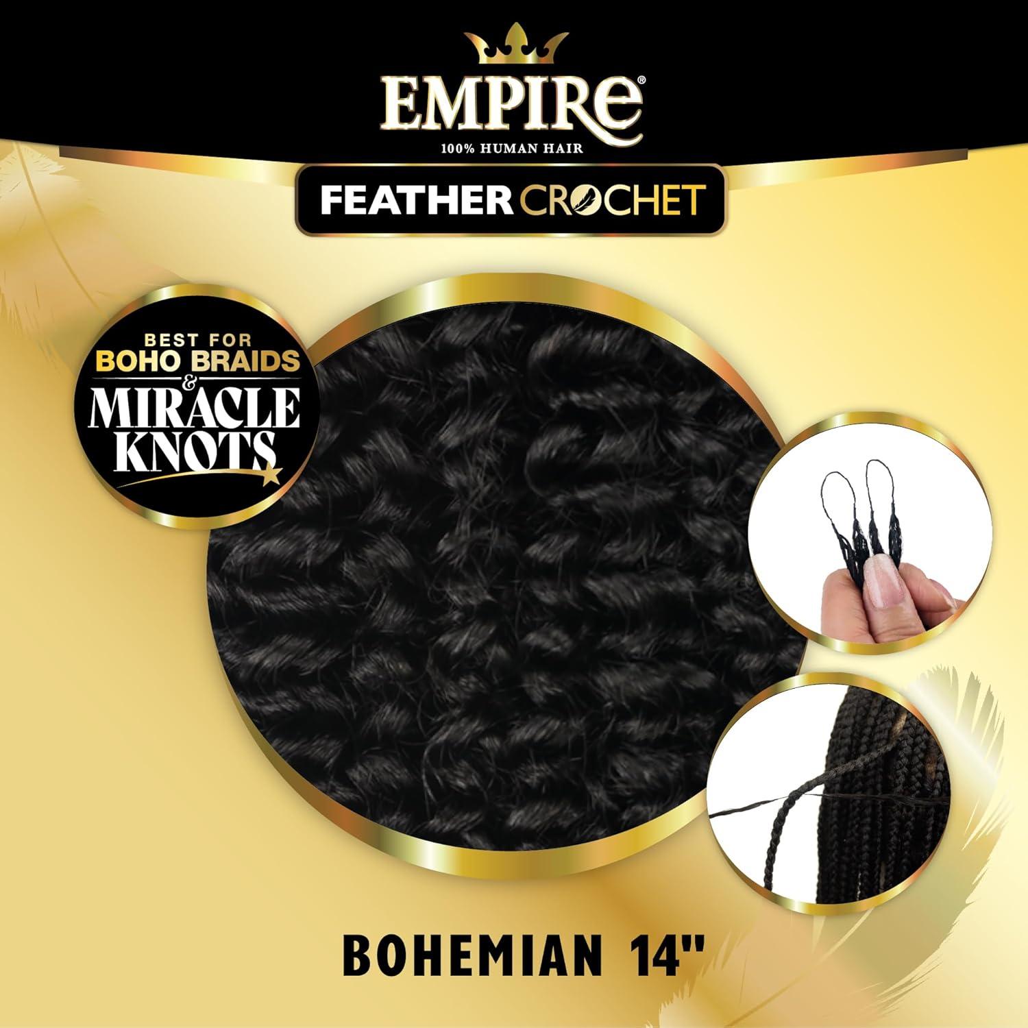 imageSensationnel Empire Feather Crochet Braiding Hair Bohemian Human Hair for Boho Braids amp Miracle Knots PreSeparated Strands 14 inch 1 JETBLACK2 DARKBROWN