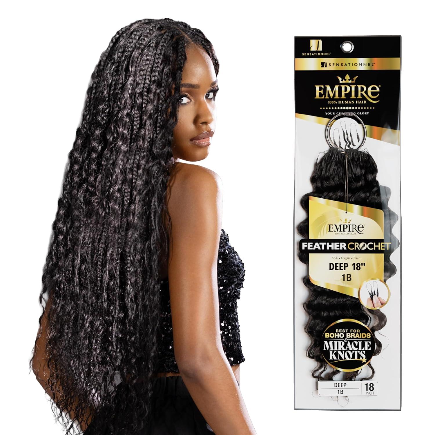 imageSensationnel Empire Feather Crochet Braiding Hair Deep Human Hair for Boho Braids amp Miracle Knots PreSeparated Strands 14 inch 1 JETBLACK1B OFFBLACK