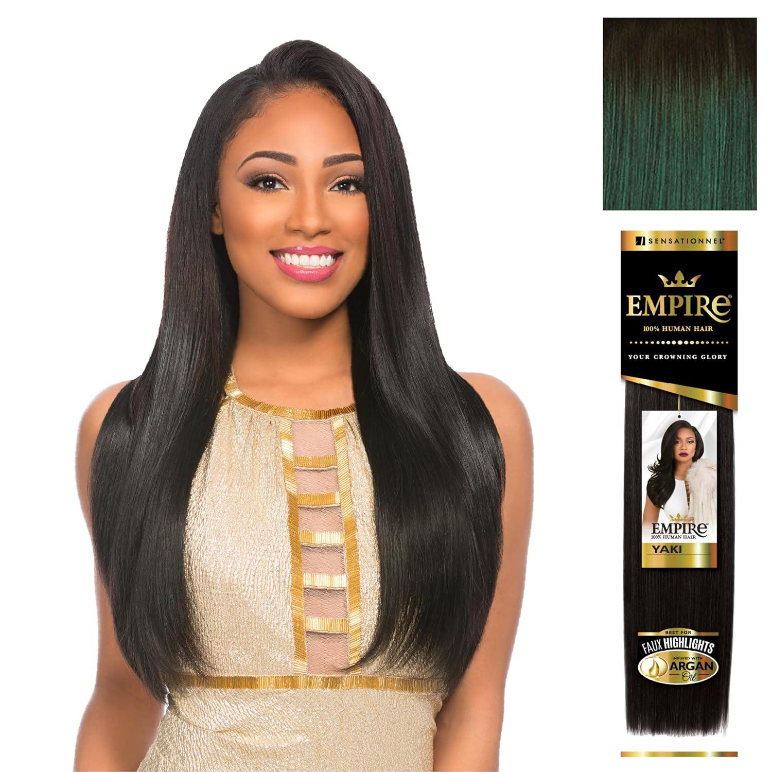 imageSensationnel Empire yaki human hair Tangle Free Weaving for Quick Weave and Sew in Styles for Faux Highlights and Fauxmiddlepart Leave Out 1 Pack 18 inch 1B OFFBLACKT1BDARKGREEN