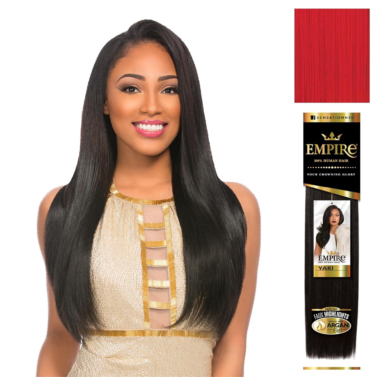 imageSensationnel Empire yaki human hair Tangle Free Weaving for Quick Weave and Sew in Styles for Faux Highlights and Fauxmiddlepart Leave Out 1 Pack 18 inch 1B OFFBLACKRED