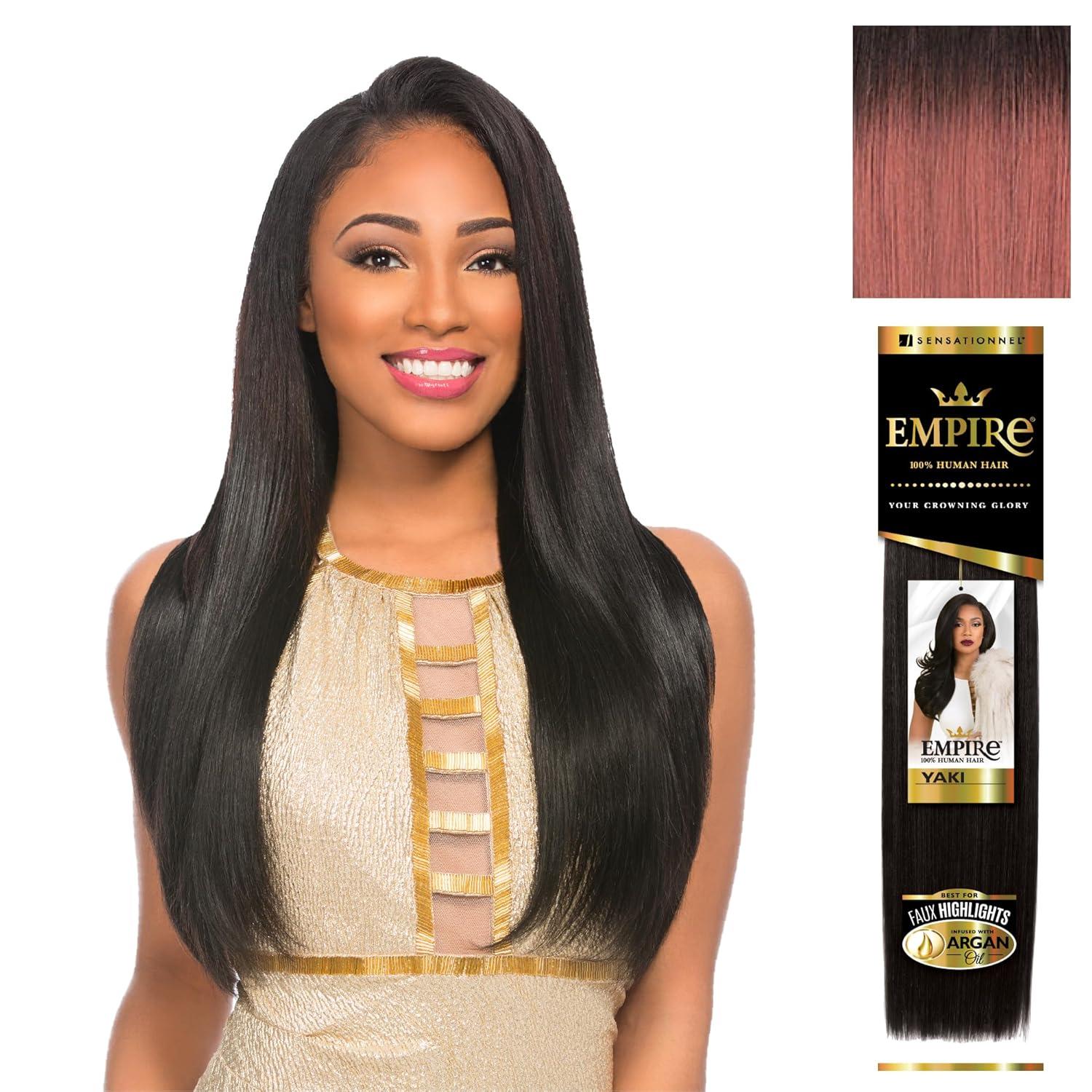 imageSensationnel Empire yaki human hair Tangle Free Weaving for Quick Weave and Sew in Styles for Faux Highlights and Fauxmiddlepart Leave Out 1 Pack 18 inch 1B OFFBLACKT1BROSEGOLD