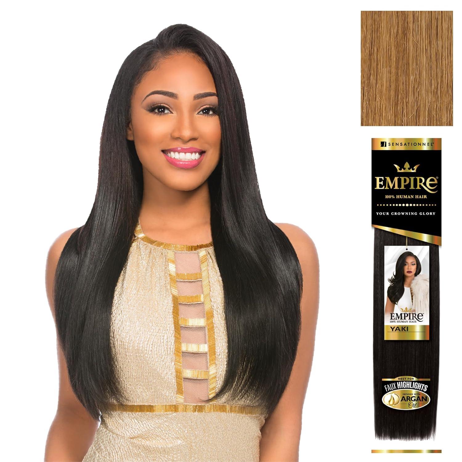 imageSensationnel Empire yaki human hair Tangle Free Weaving for Quick Weave and Sew in Styles for Faux Highlights and Fauxmiddlepart Leave Out 1 Pack 18 inch 1B OFFBLACK27 HONEYBLONDE