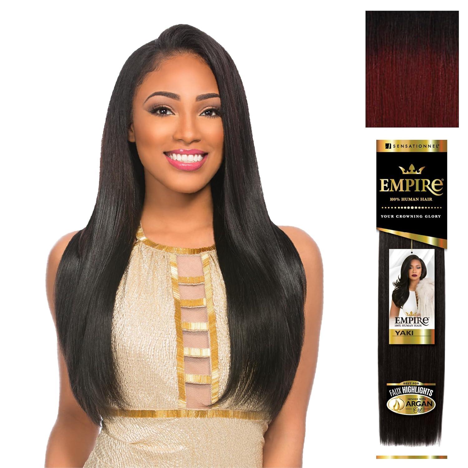imageSensationnel Empire yaki human hair Tangle Free Weaving for Quick Weave and Sew in Styles for Faux Highlights and Fauxmiddlepart Leave Out 1 Pack 18 inch 1B OFFBLACKT1B530