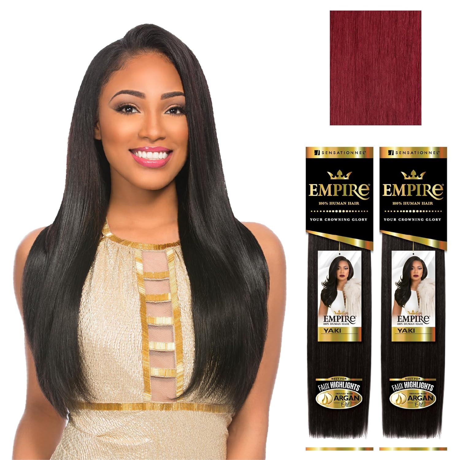 imageSensationnel Empire yaki human hair Tangle Free Weaving for Quick Weave and Sew in Styles for Faux Highlights and Fauxmiddlepart Leave Out 2 Pack 14 inch T227613BG BURGANDY