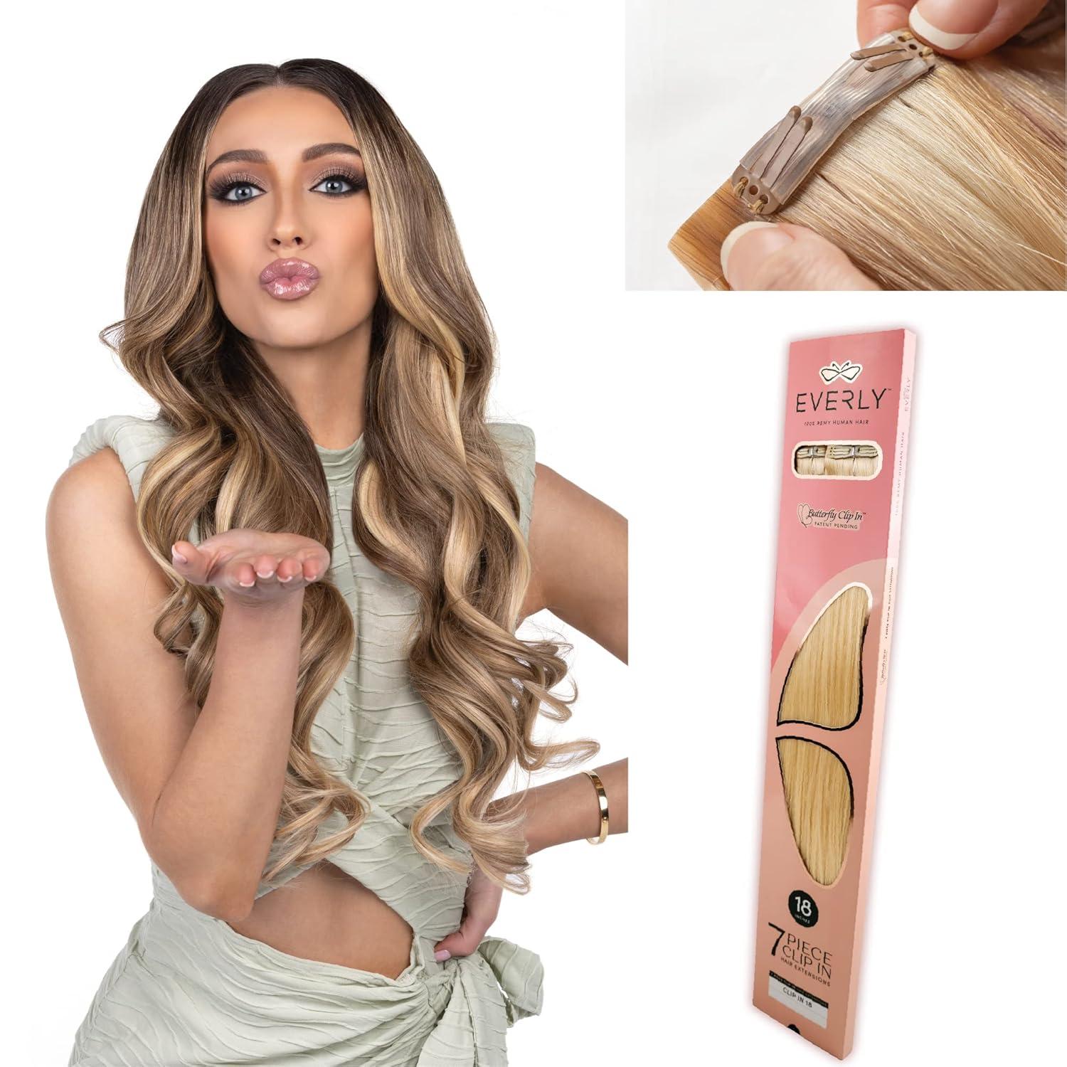 imageSensationnel Everly Clip in straight 7 piece Remy human hair seamless silicone weft with butterfly technology 22 Inch 182216