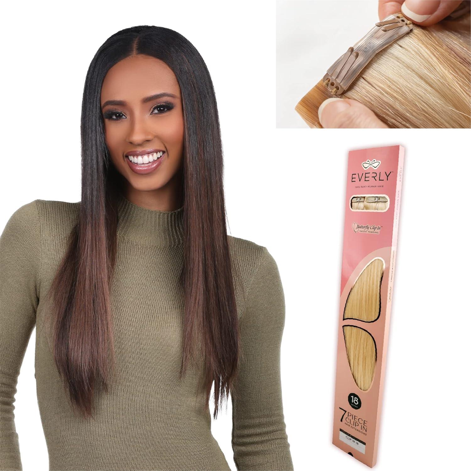 imageSensationnel Everly Clip in straight 7 piece Remy human hair seamless silicone weft with butterfly technology 22 Inch 182218