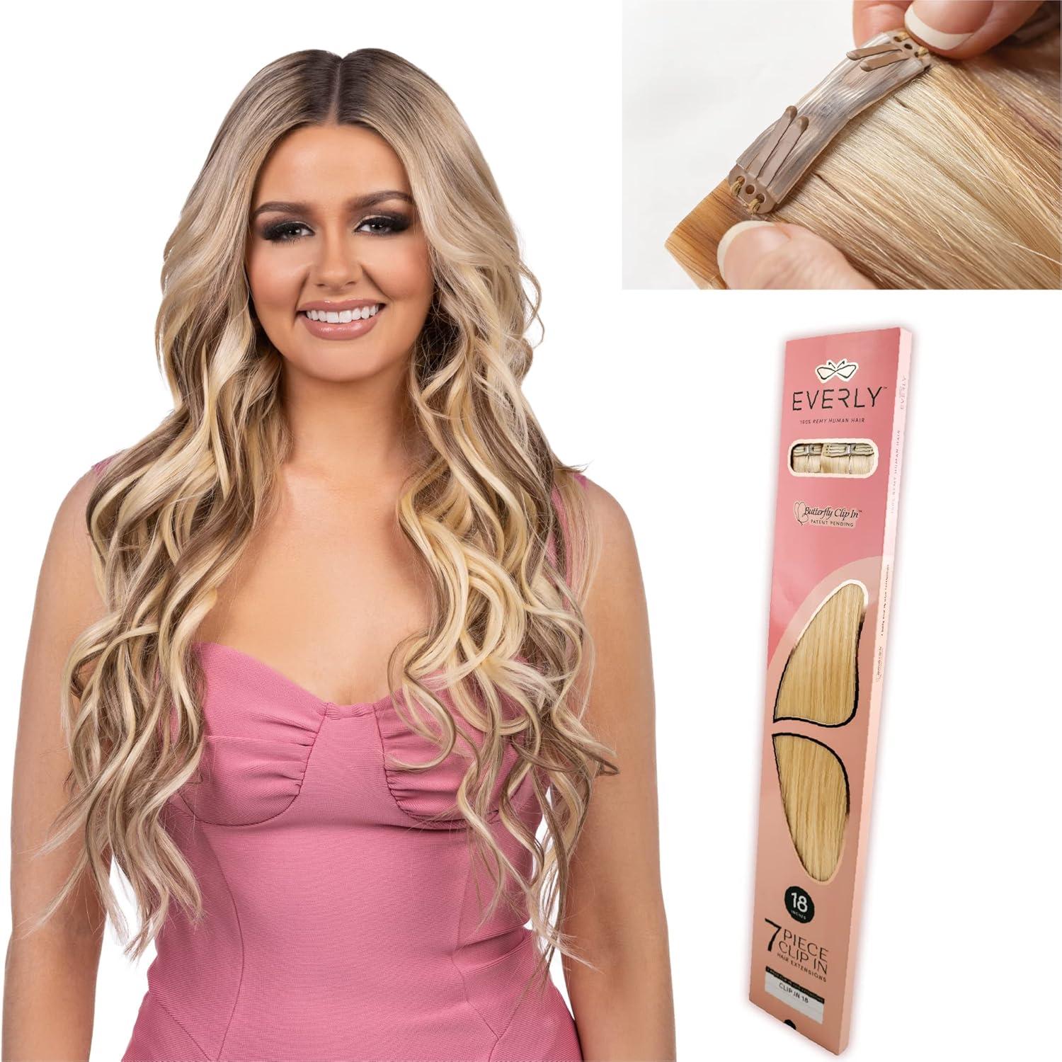 imageSensationnel Everly Clip in straight 7 piece Remy human hair seamless silicone weft with butterfly technology 22 Inch 182262722