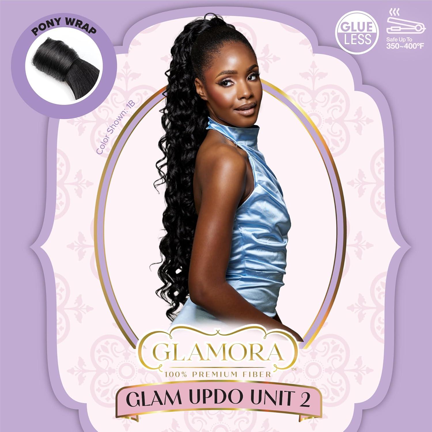 imageSensationnel Glamora Glam Updo Hairpiece Unit 2 Ready to Wear Synthetic with Adjustable Pony Wrap 1 JETBLACK2 DARKBROWN
