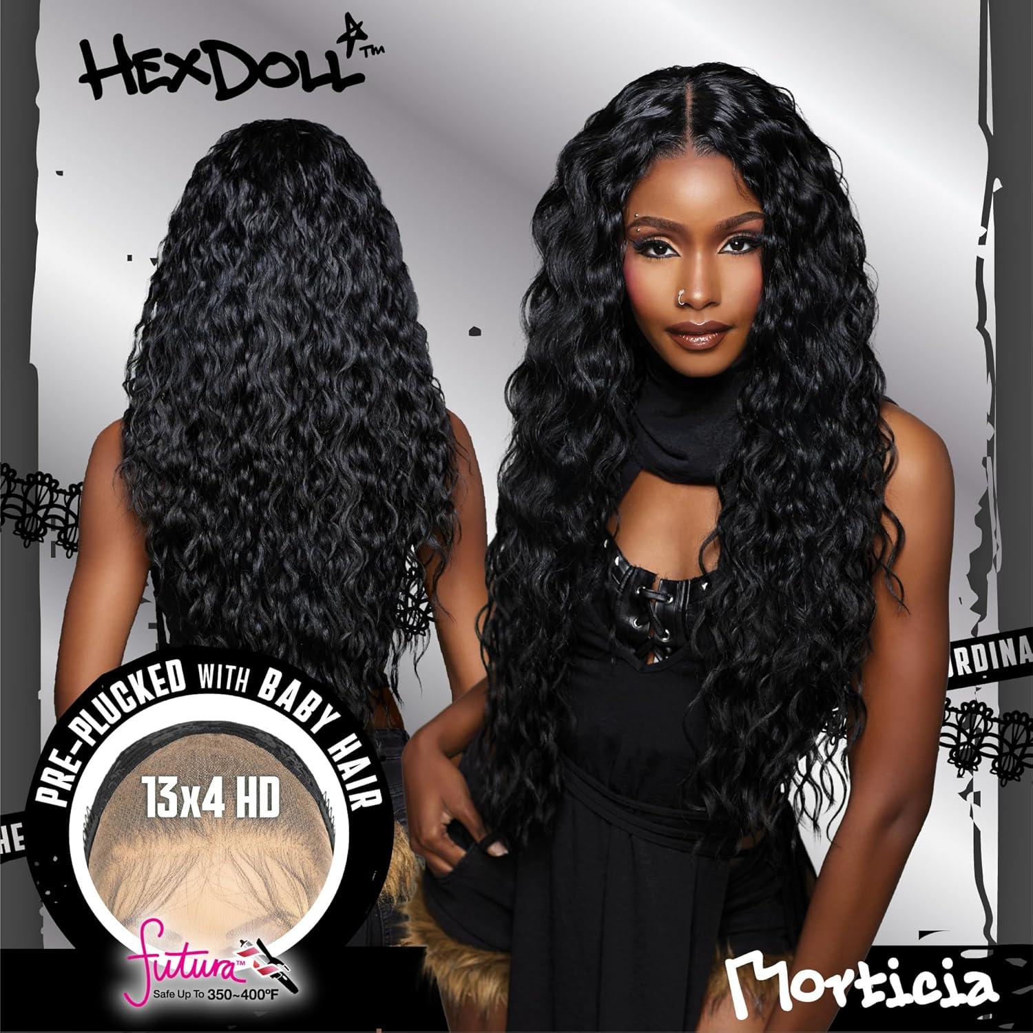 imageSensationnel HexDoll 13X4 Lace Wig Morticia Lacefrontal Glueless Synthetic with Natural Density Preplucked Hairline 1 JETBLACKBALAYAGEHAZELNUT