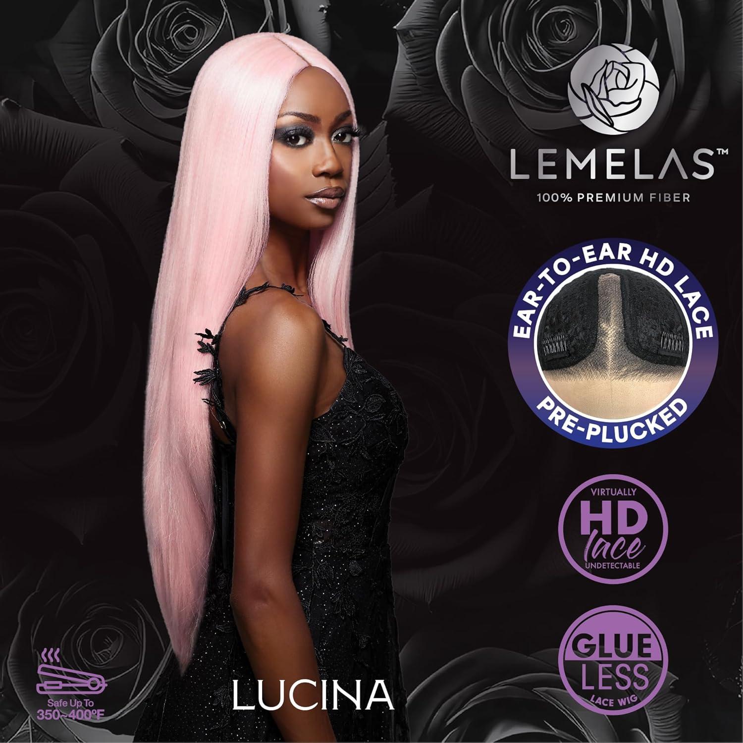 imageSensationnel Lemelas Lace Wig Lucina 5 Inch Deep Parting Glueless Ear to Ear Synthetic with Natural Density Preplucked Hairline ASTRALBLACKMIDNIGHTSAPPHIRE